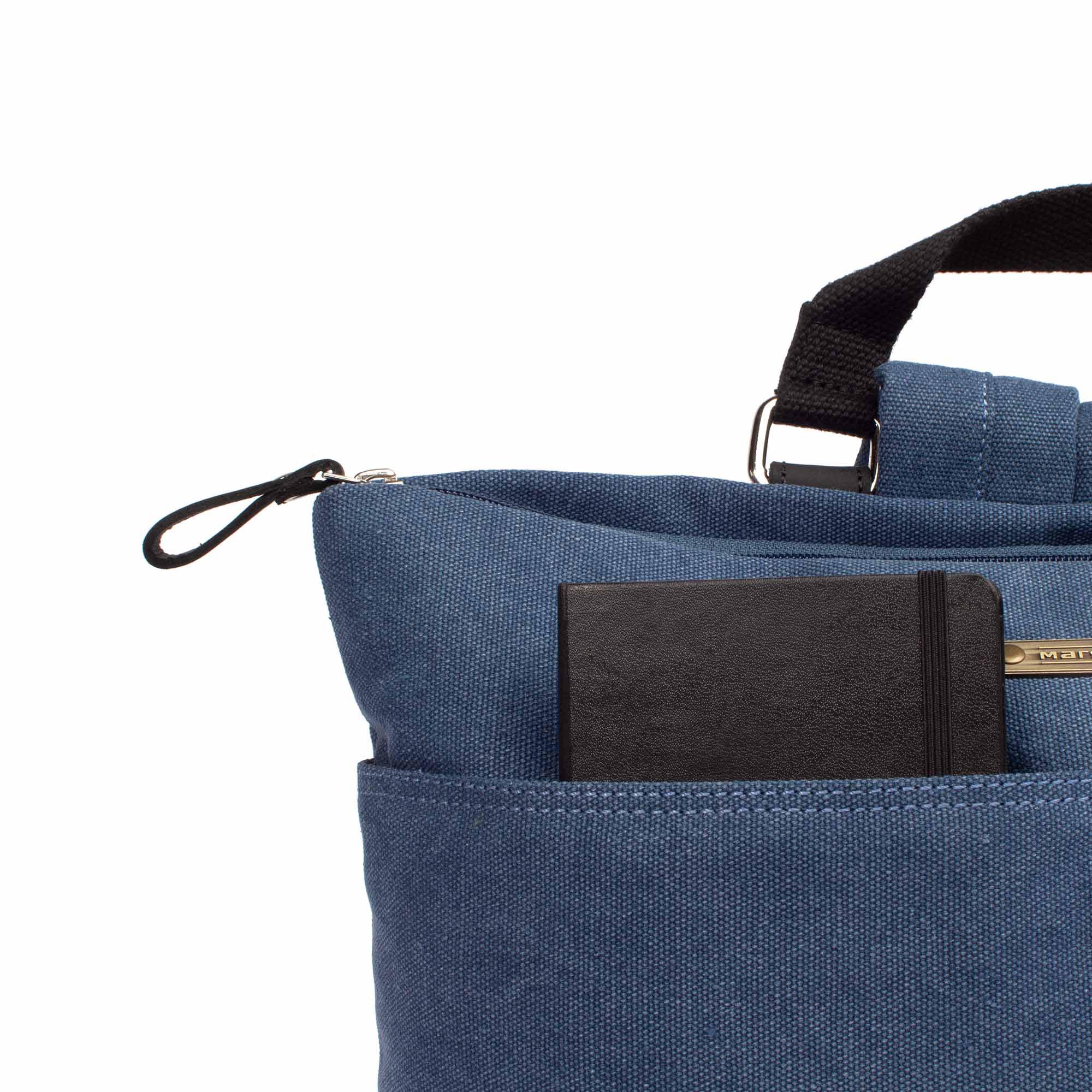 Margelisch Amini 1 canvas denim, laptop lady backpack, fair production, detail front