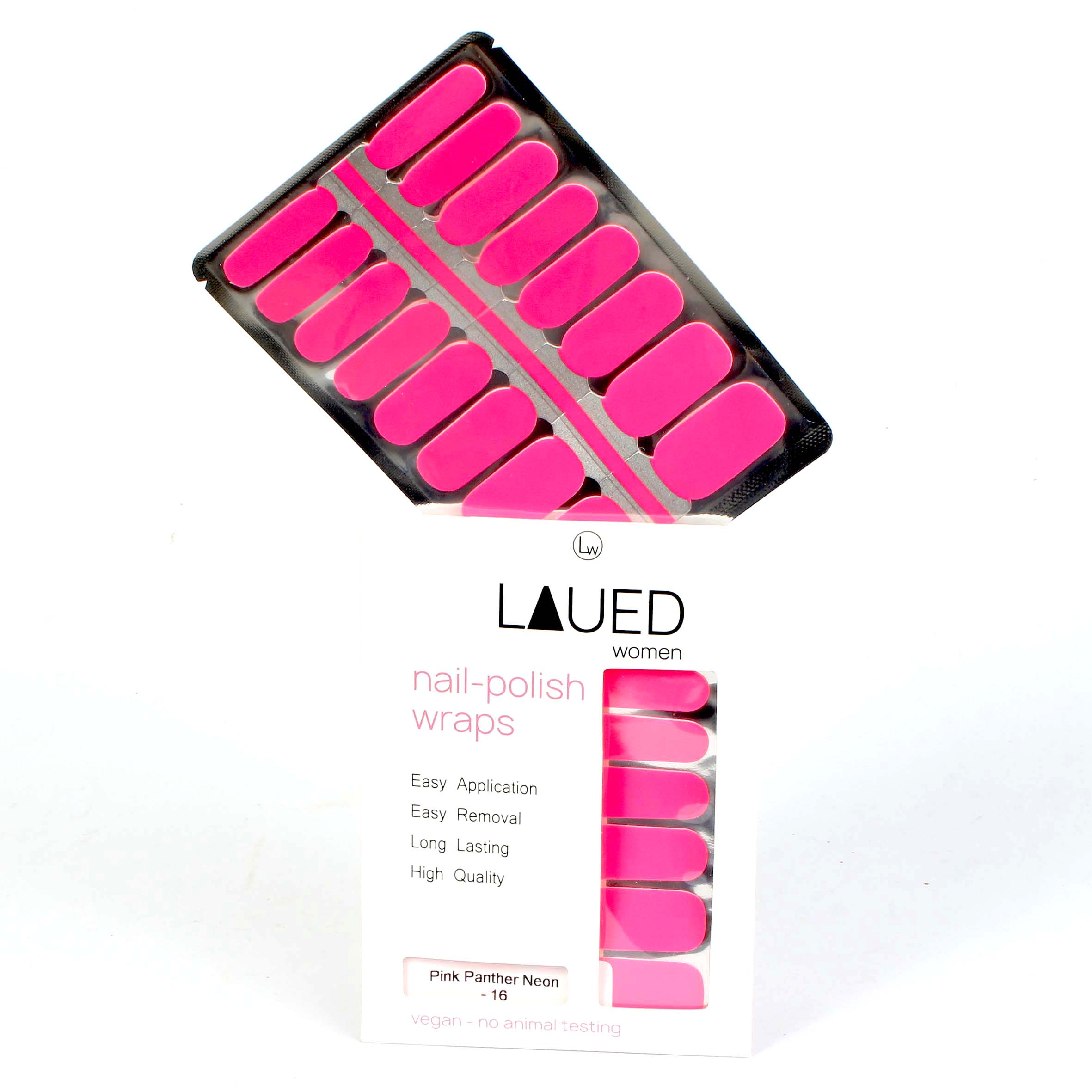 Laued fingernail wraps neon pink panther packaging