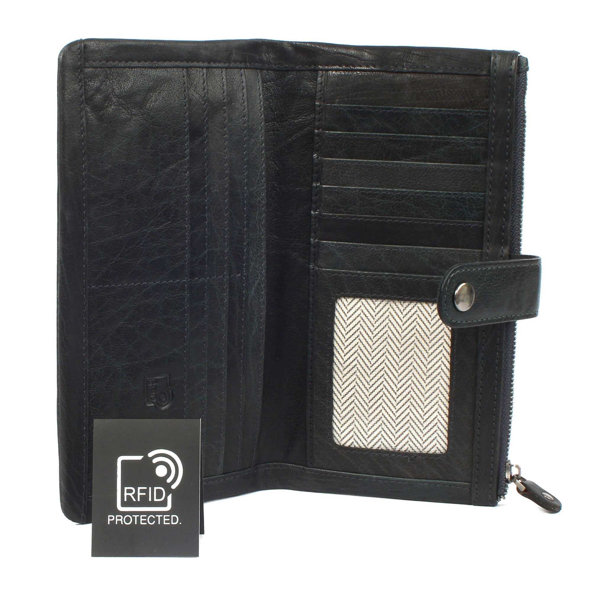 Margelisch New York 2 nachhaltige RFID Reisebörse in Leder offen mit Kreditkartenfächer