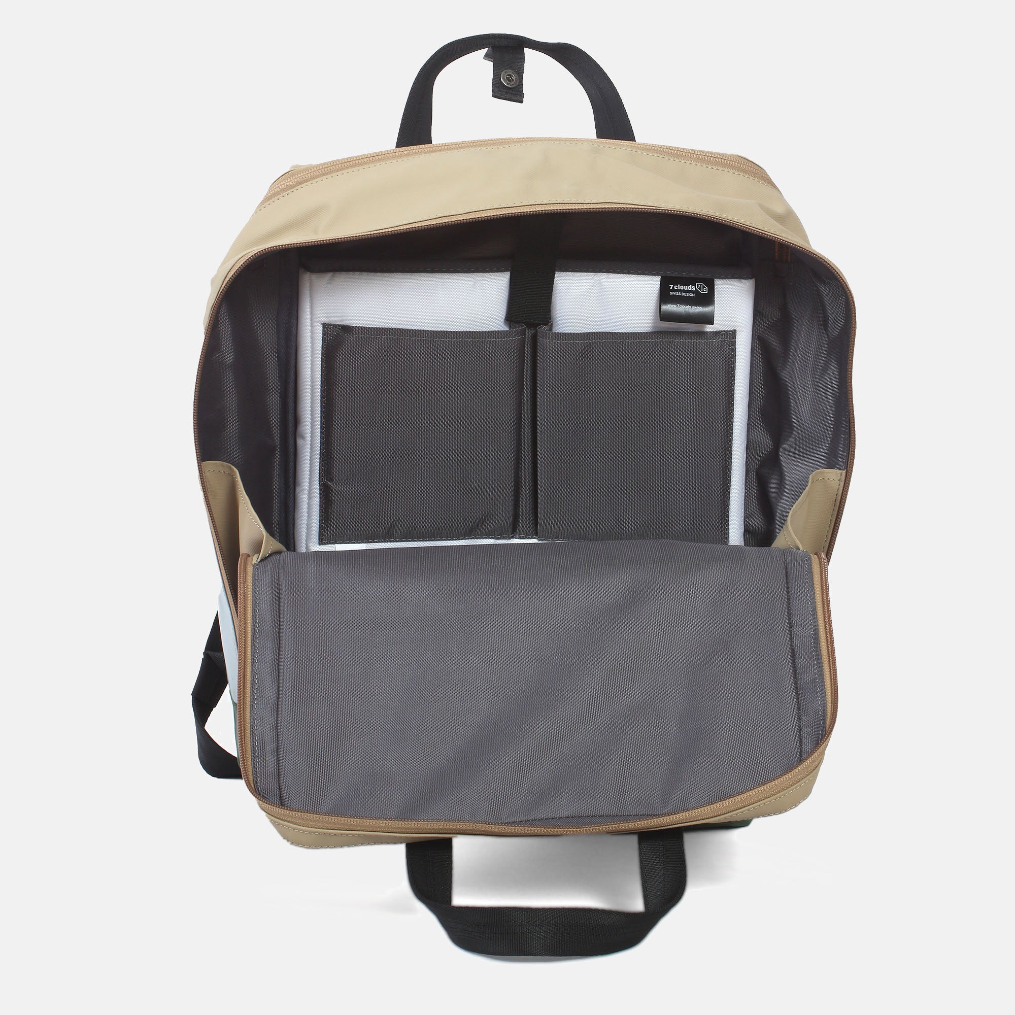Rucksack Agal 7.3-M grey-jungle green-camel Ansicht innen mit Laptopfach