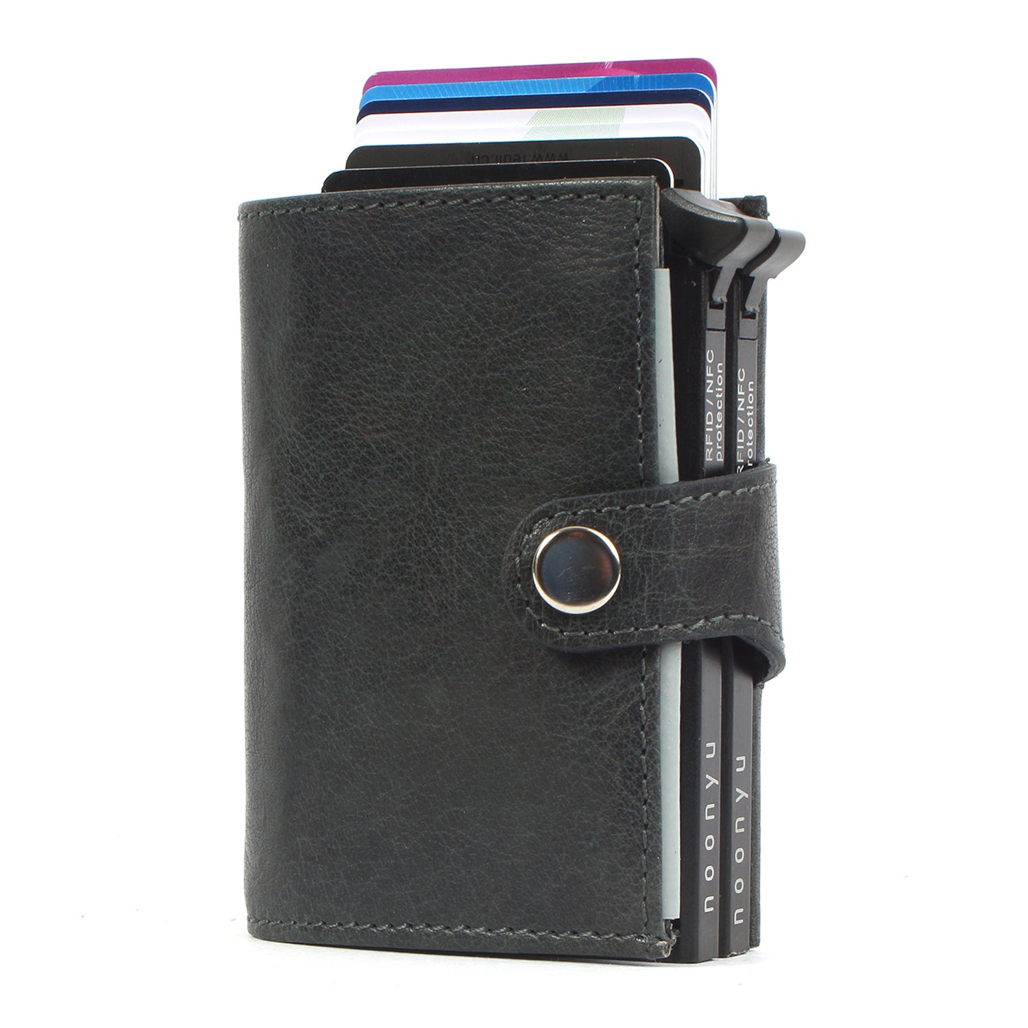 noonyu double leather RFID Börse steelblue angle