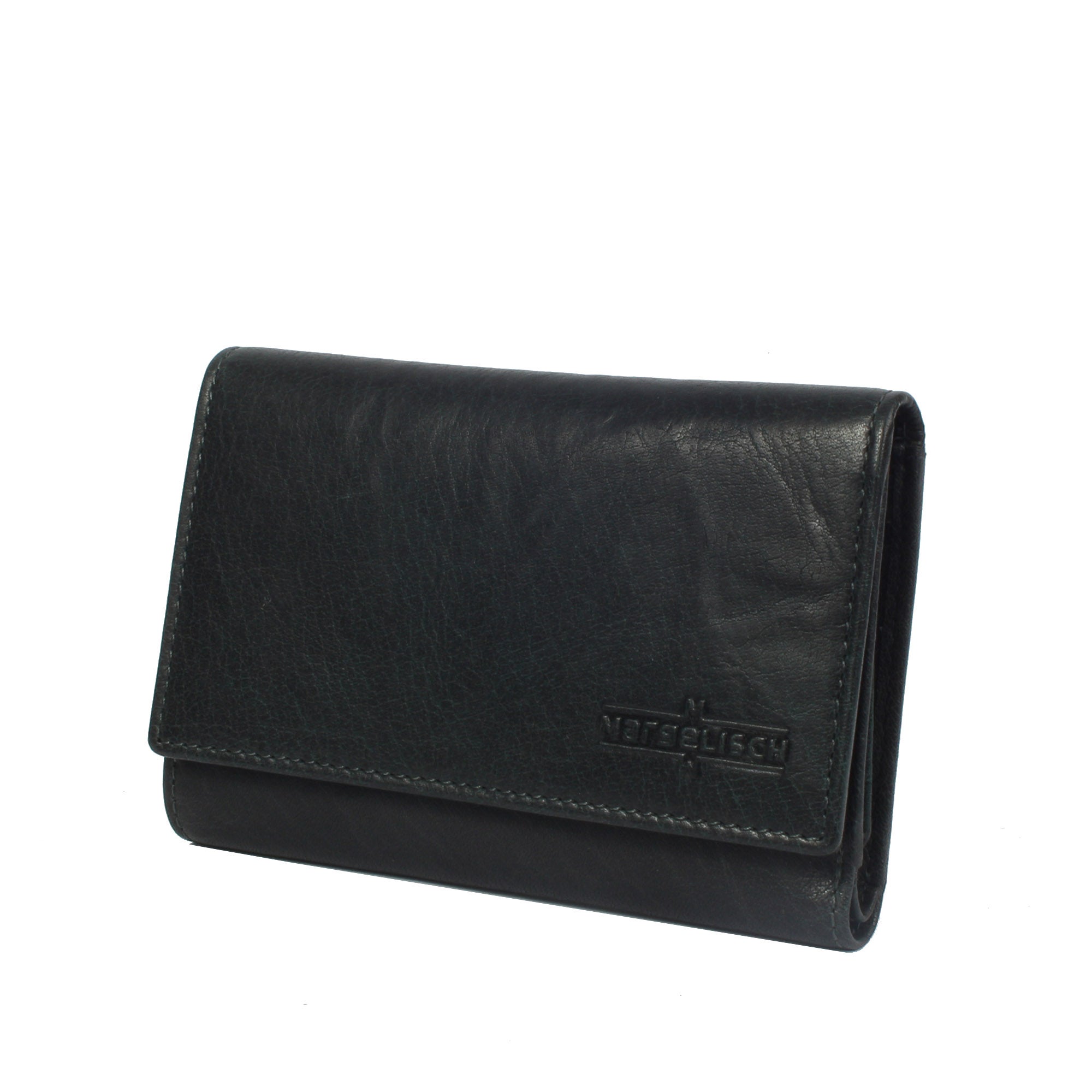 Margelisch Wien 1 nachhaltige RFID Damen-Lederbörse Frontansicht steel blue