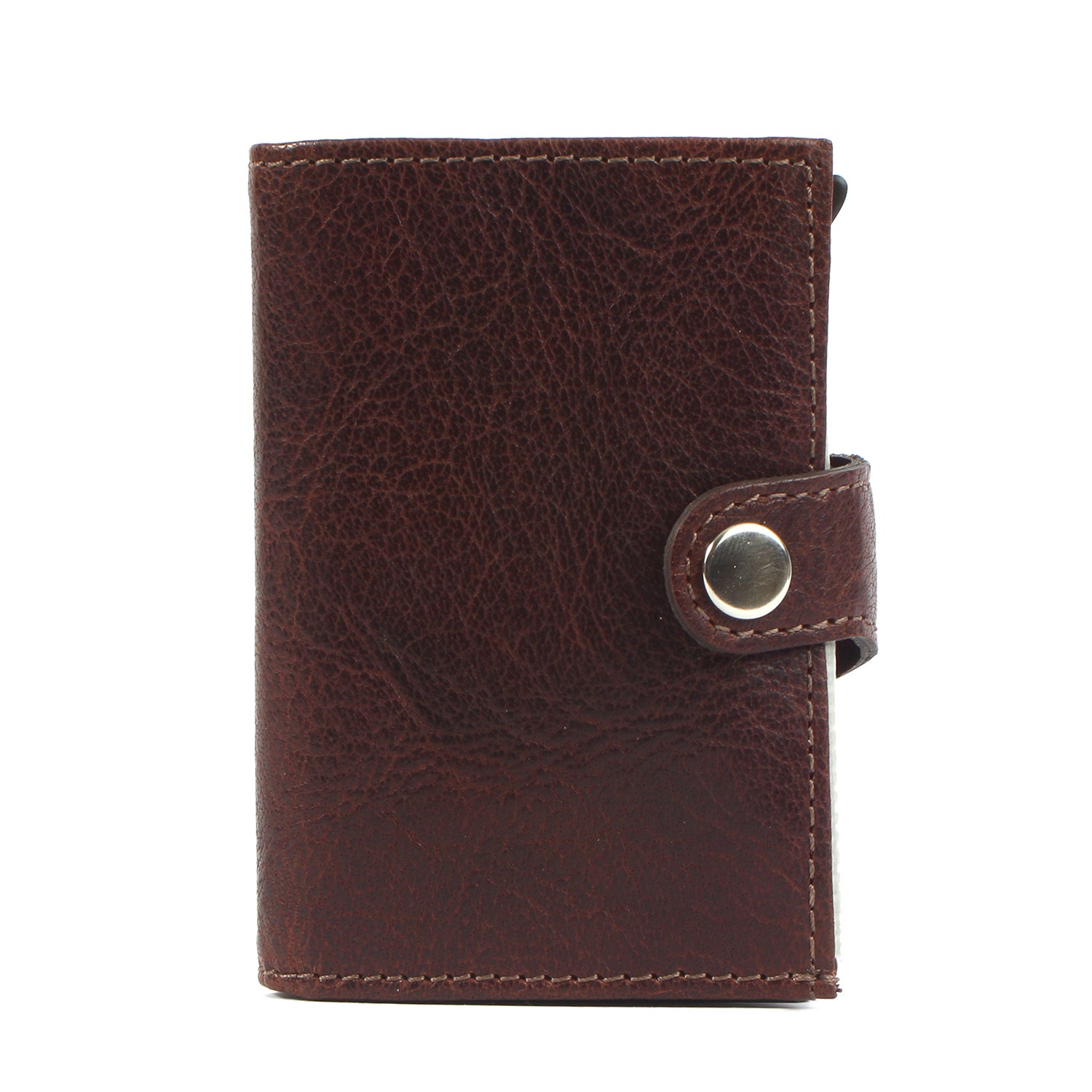 7clouds noonyu single leather  popup RFID wallet front dark brown