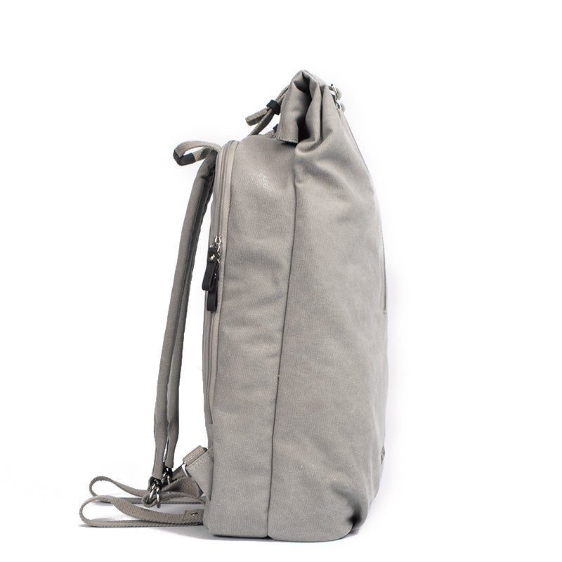 Margelisch Nemin 1 canvas grey sustainable rolltop laptopbackpack side view