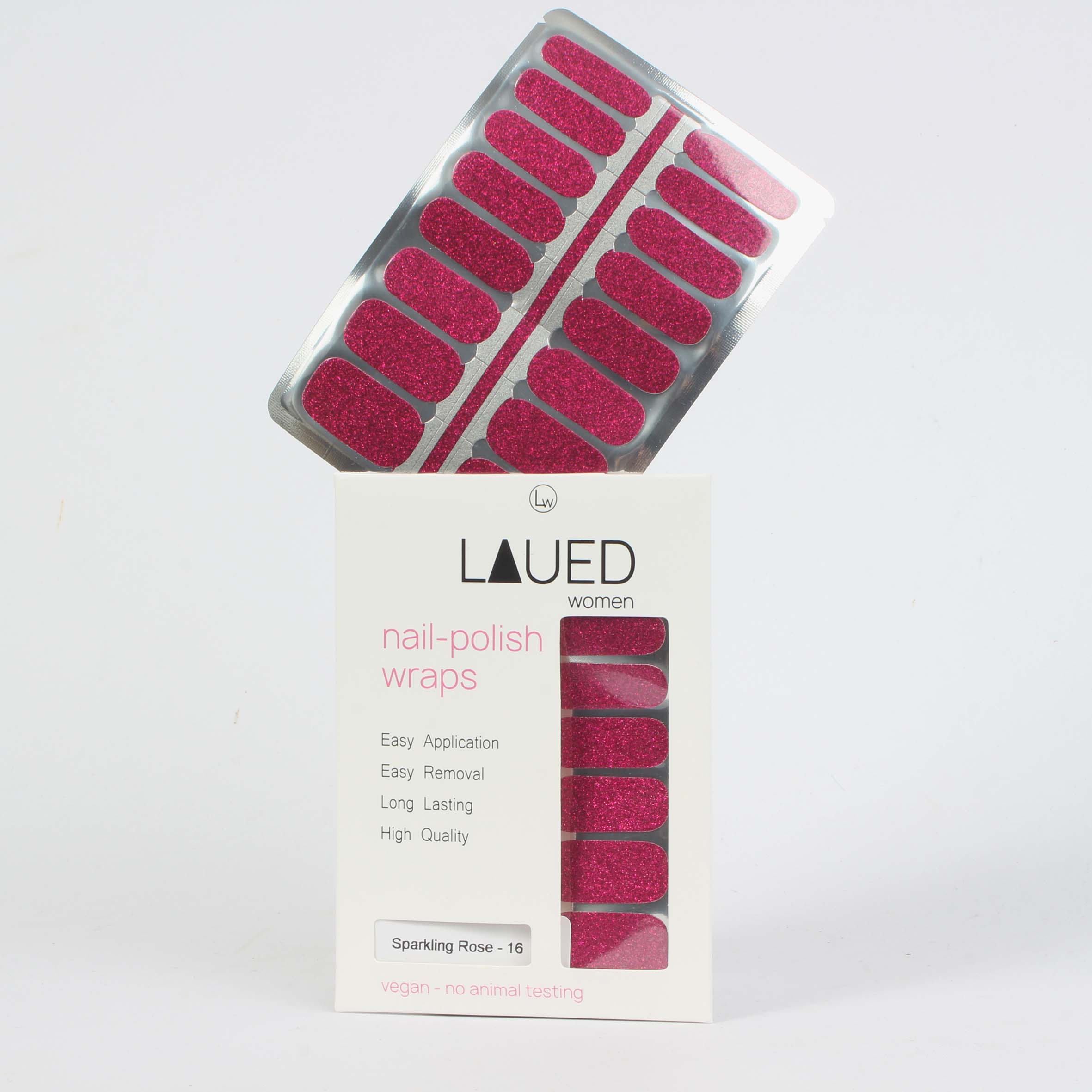 Laued nail wraps glitter sparkling rose packing