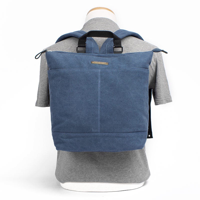 Margelisch Amini 1 canvas denim, lady laptop backpack, sustainable canvas, swiss design, backside 