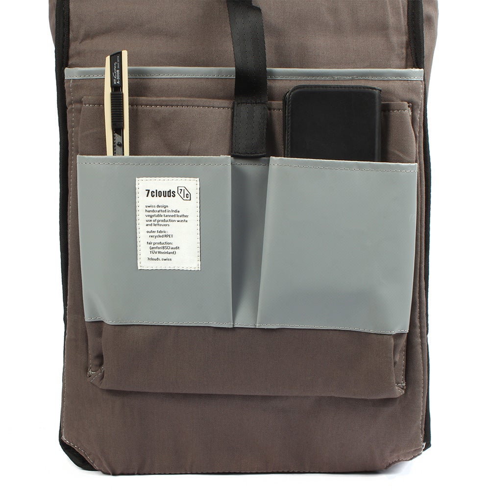 7clouds Dwars 7.4 junglegreen-grey-khaki sustainable lady rolltopbackpack with RPET recycled PET bottles- laptoppocket