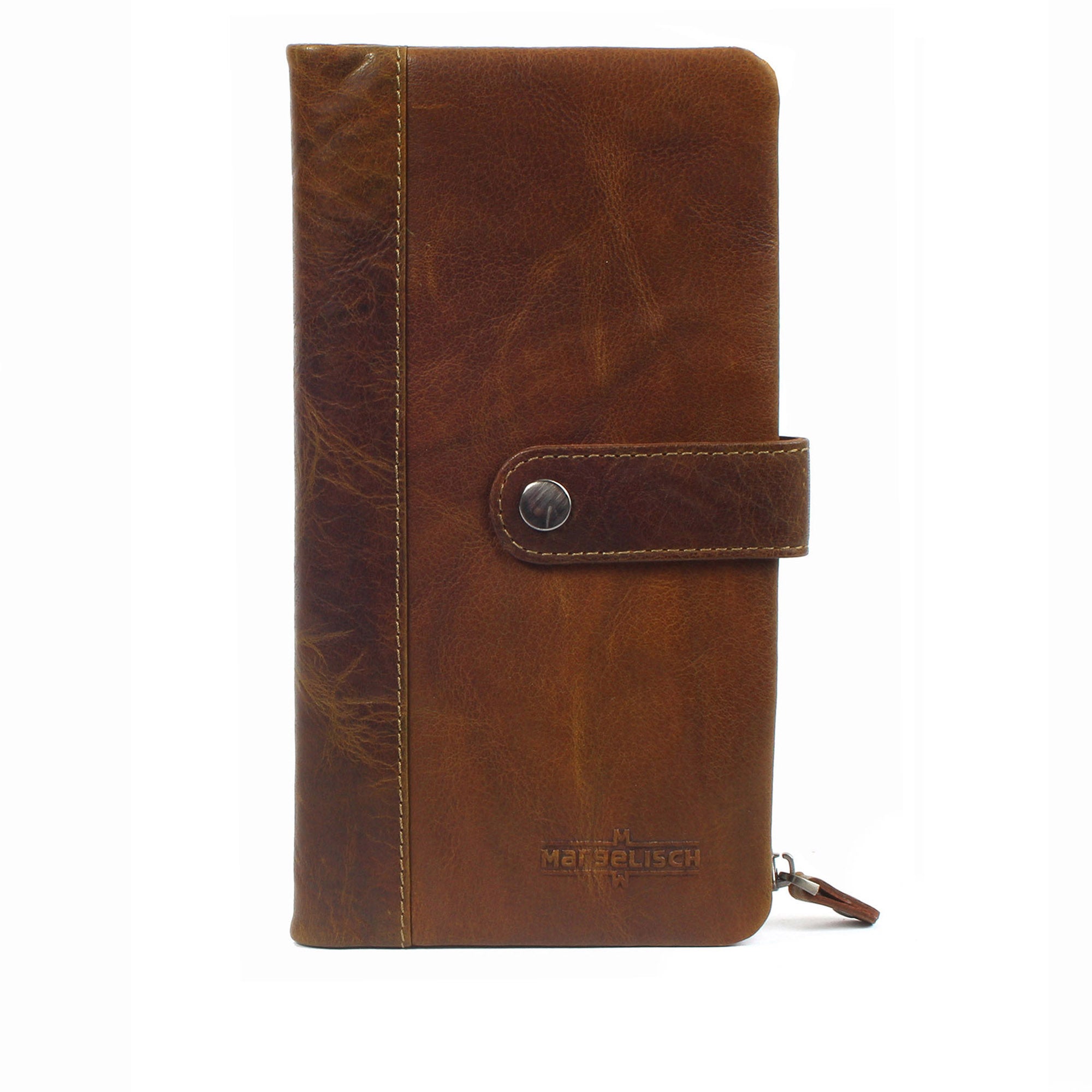 Margelisch New York 2 sustainable RFID travel leather wallet frontview with leather loop