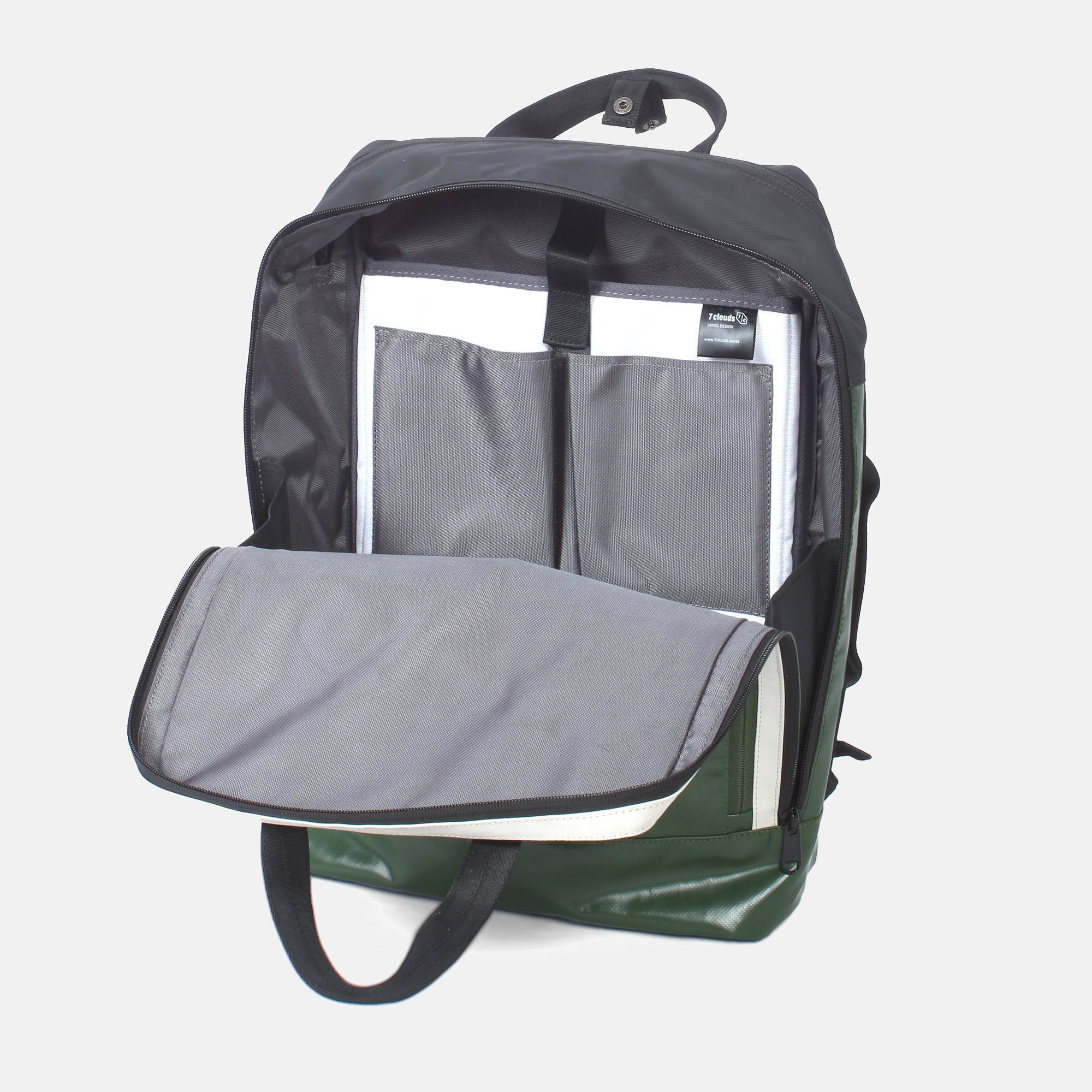 Rucksack Agal 7.3-M jungle green-off white innen mit Laptopfach