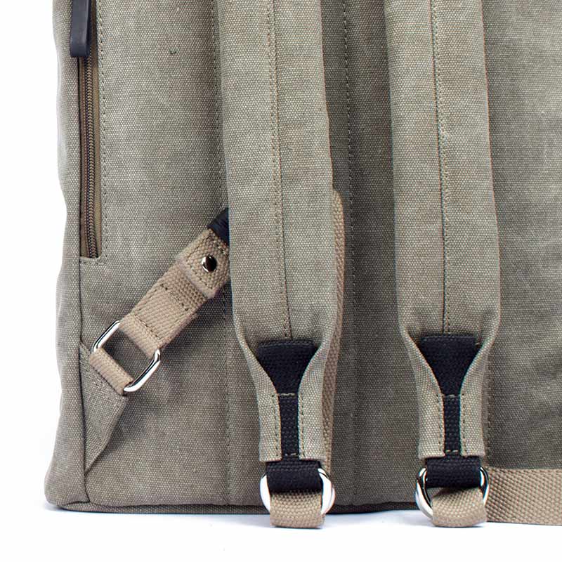 Margelisch Mevoc 1 canvas green sustainable laptop rolltop backpack canvas leather