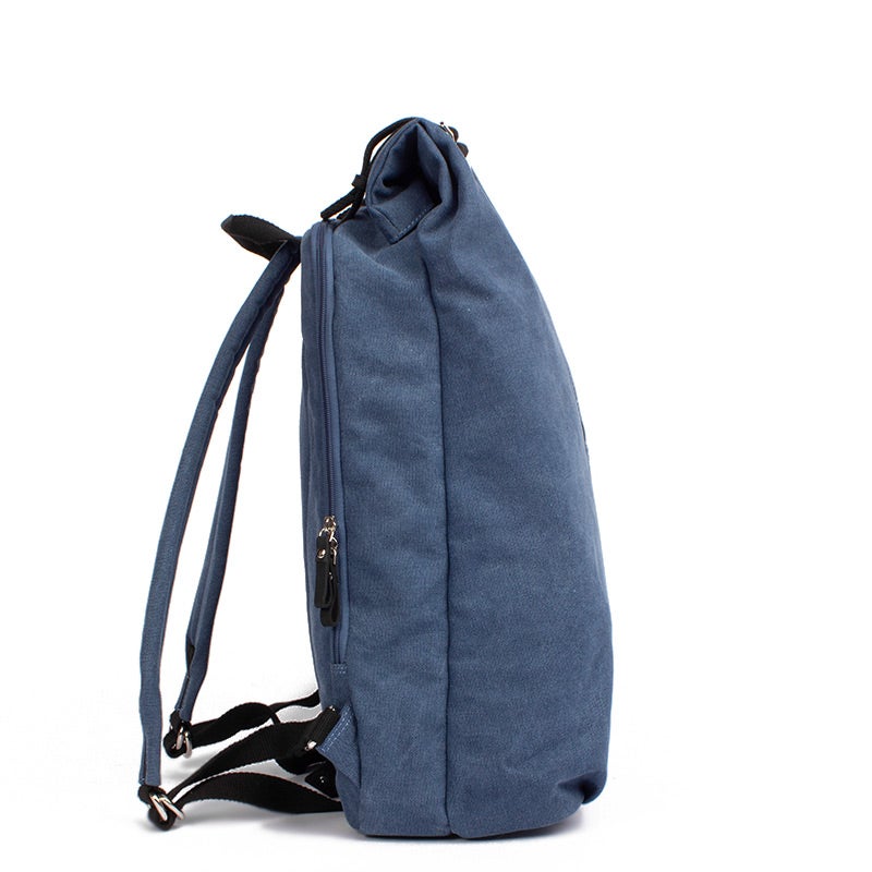 Margelisch Nemin 1 canvas denim nachhaltiger Rolltop Laptoprucksack Seitenansicht