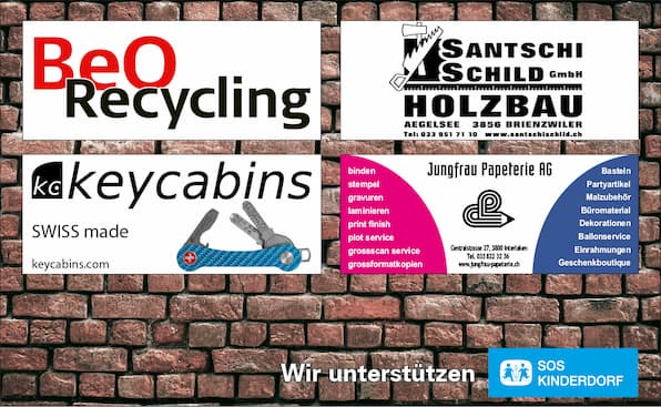 keycabins, Format12, Carbon S1, Schlusselanhänger, SOS-Kinderdorf, Plakat, Werbung, BeO Recycling, Santschi Holzbau, Jungfrau Papeterie AG, Interlaken