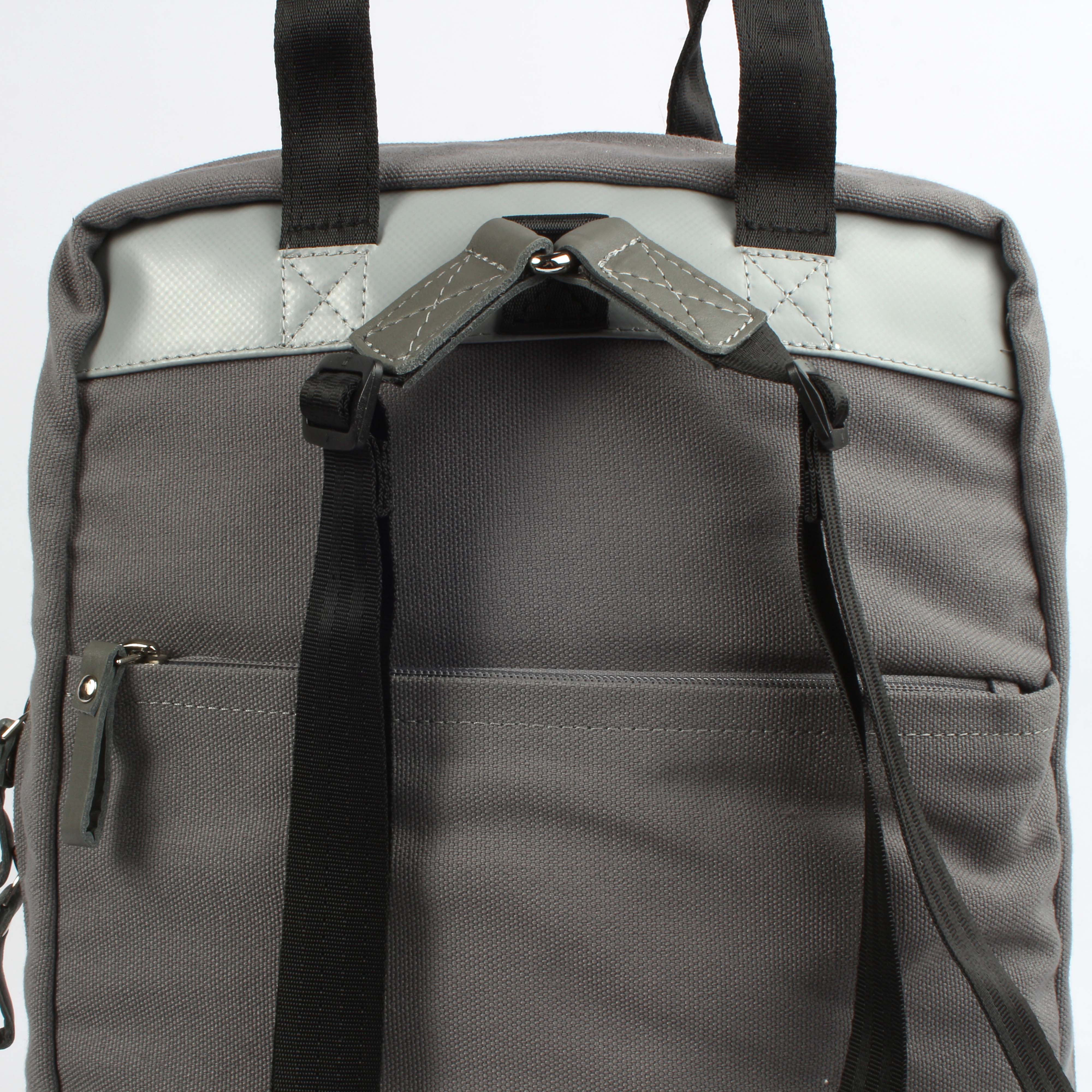 7clouds Neldem grey-junglegreen nachhaltiger Shopper-Laptoprucksack für Damen Detail Schultergurte