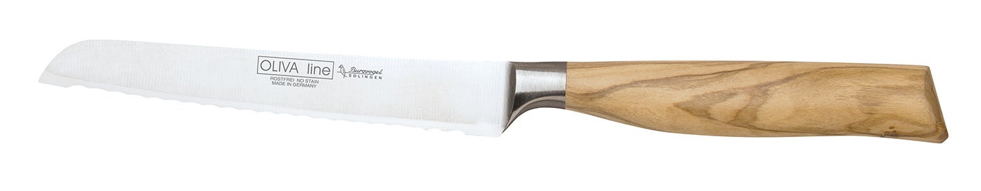 Burgvogel Brötchenmesser Wellenschliff Klinge 13 cm Griff Oliva Line