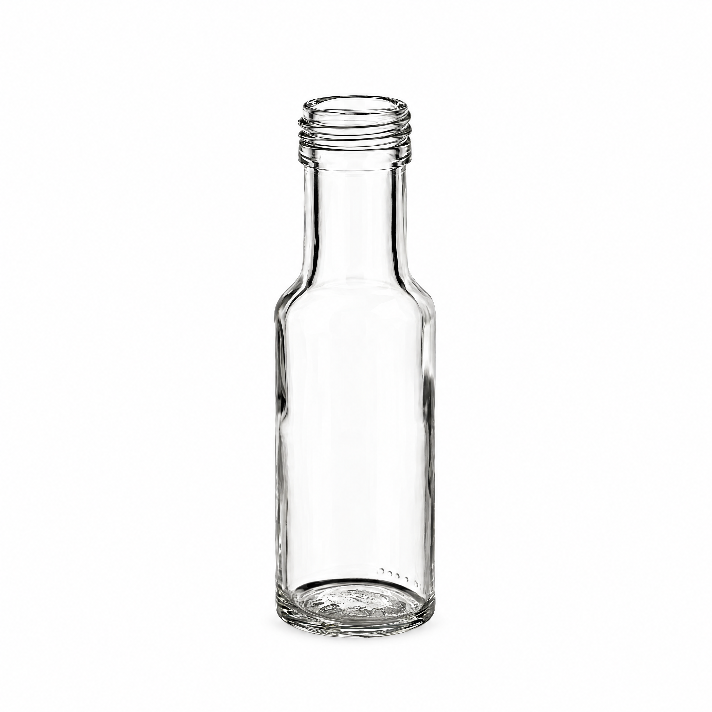 SW10009 – Produkt- und Verschlussansicht, Glasflasche, Klarglas, Schraubverschluss, Zylindrische Form