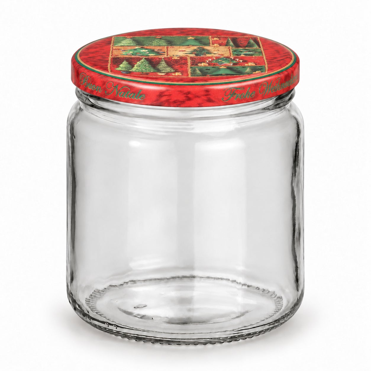 Leeres 405-ml-Glas mit Tanne rot-grün