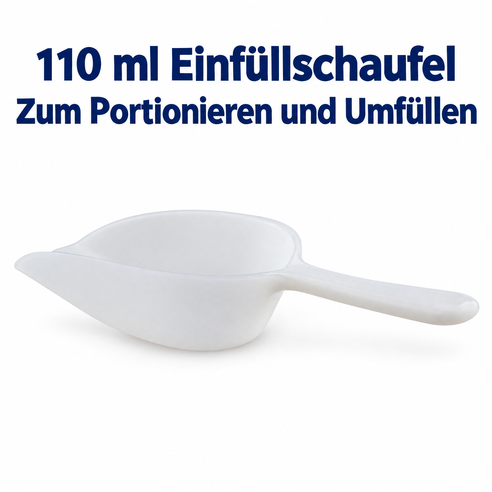 SW10050 – Produkt- und Verschlussansicht, Einfüllschaufel, 110 ml, Kunststoff, Weiß, Portionieren