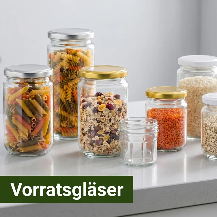 Glasbehälter, Gläser, Vorratsbehälter, Lebensmittelbehälter, Küchenglas