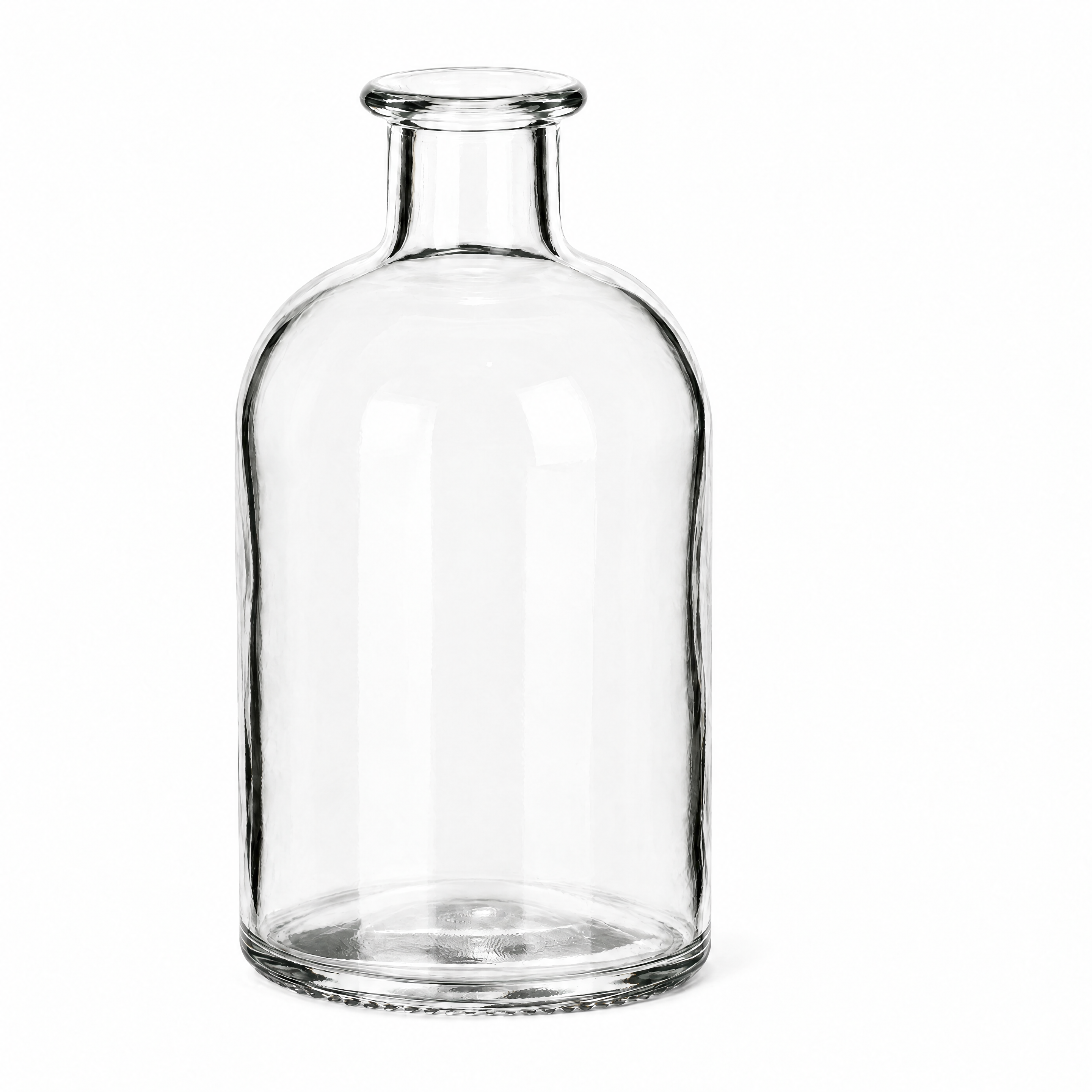 250 ml Apothekerflasche rund – eine leere offene Flasche ohne Verschluss auf weißem Hintergrund
