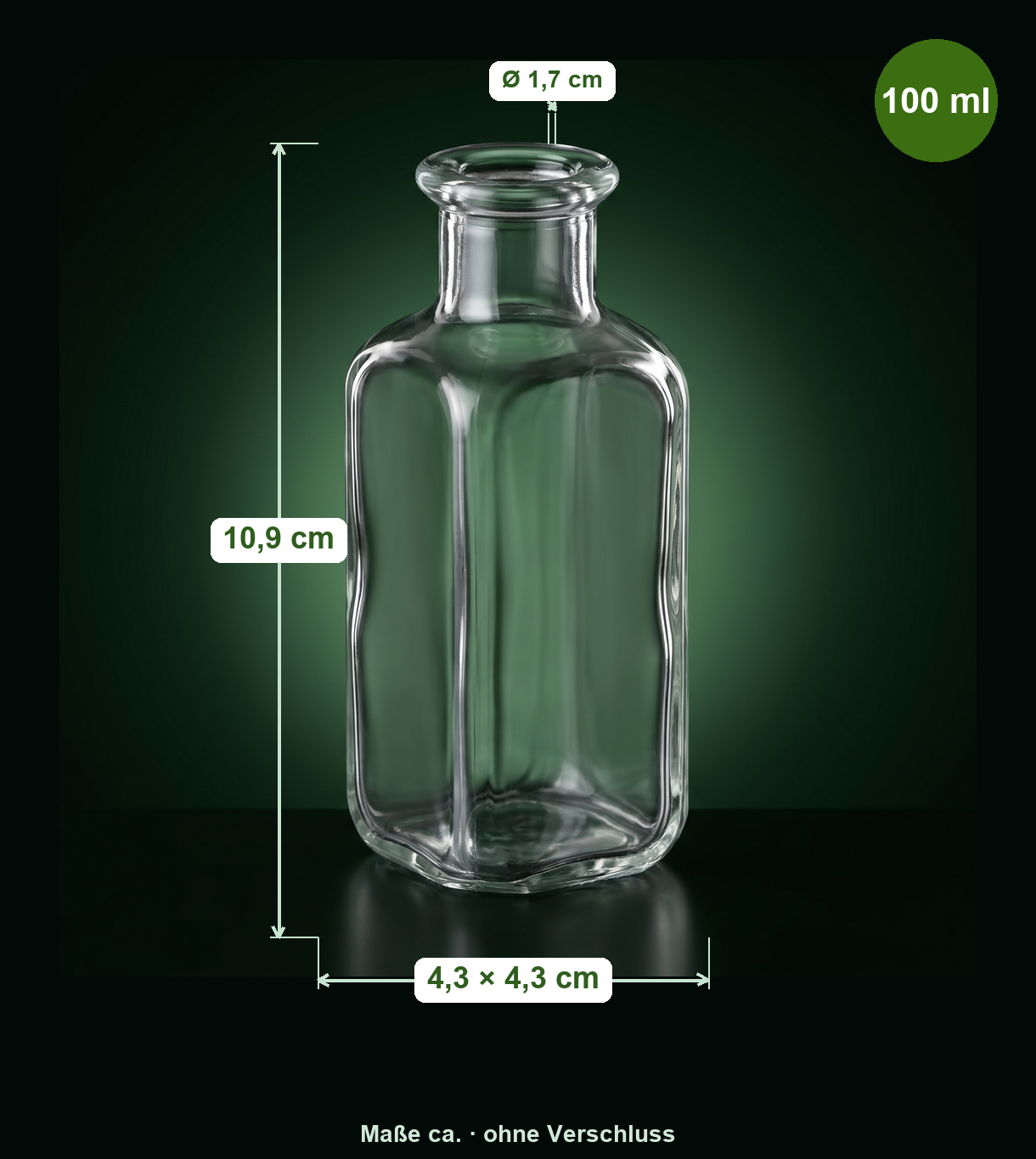 glasflasche, grün, 100 ml, glaskörper, ohne Verschluss