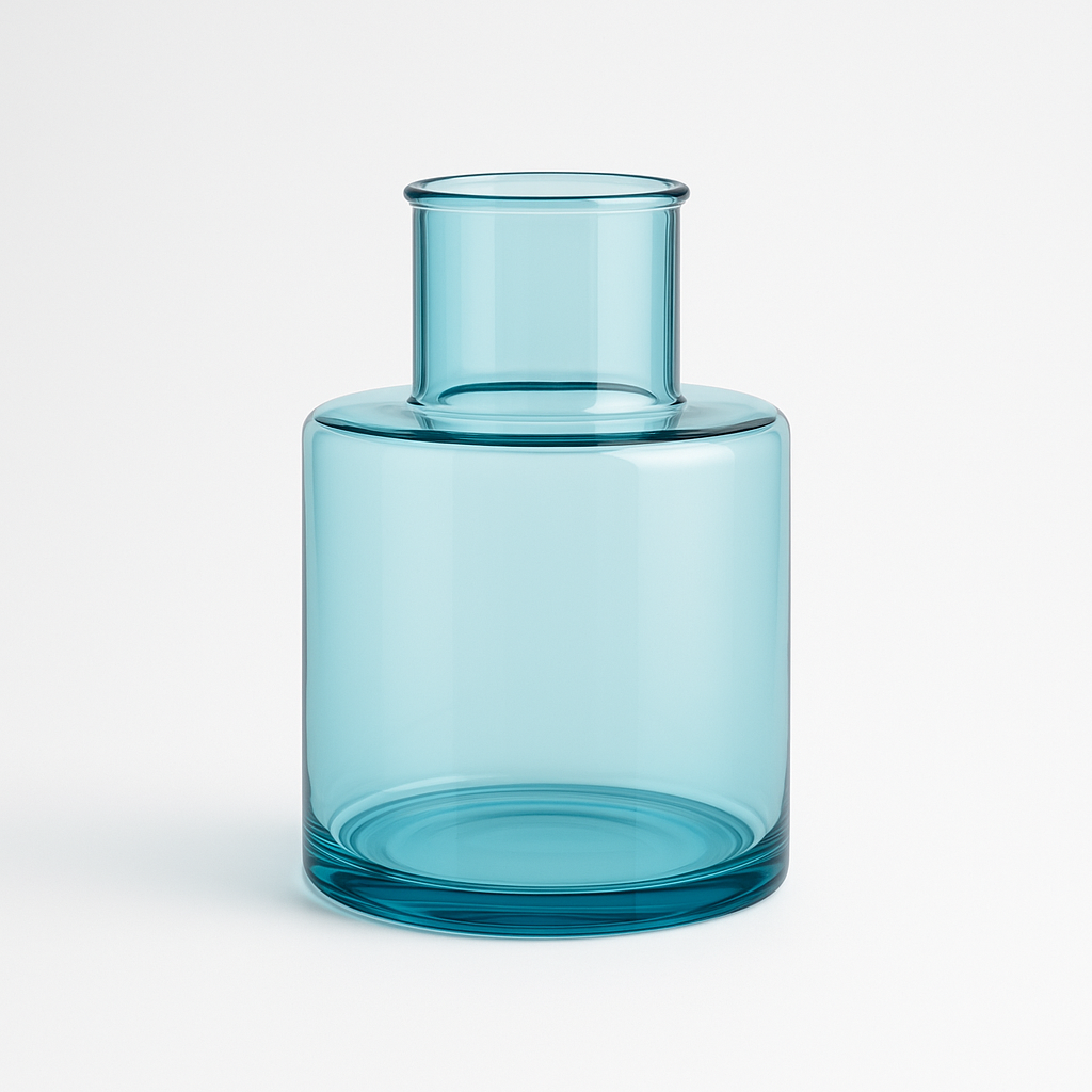 glasflasche, blau, transparente glas, breite basis, bodenkollektion