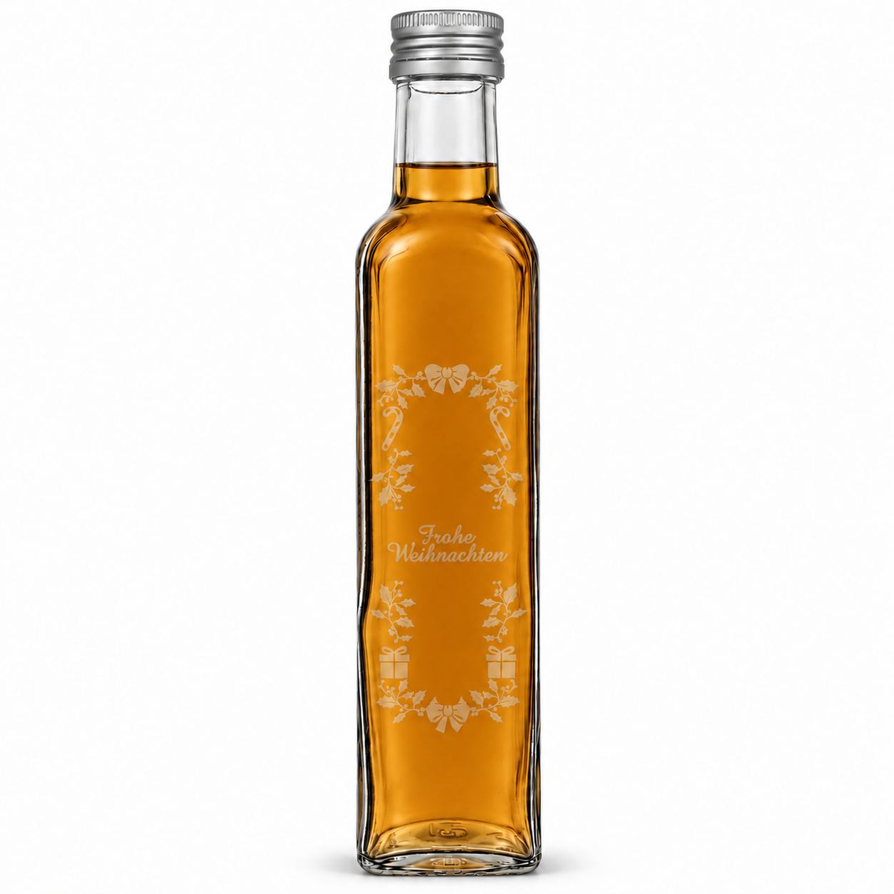 Maraska250 ml · Silber-Ausführung · Frohe Weihnachten · Motivauswahl und Lieferumfang, Glasflasche, Likör/Spirituosen, Weihnachten, goldene Farbe, Dekor/Verzierung