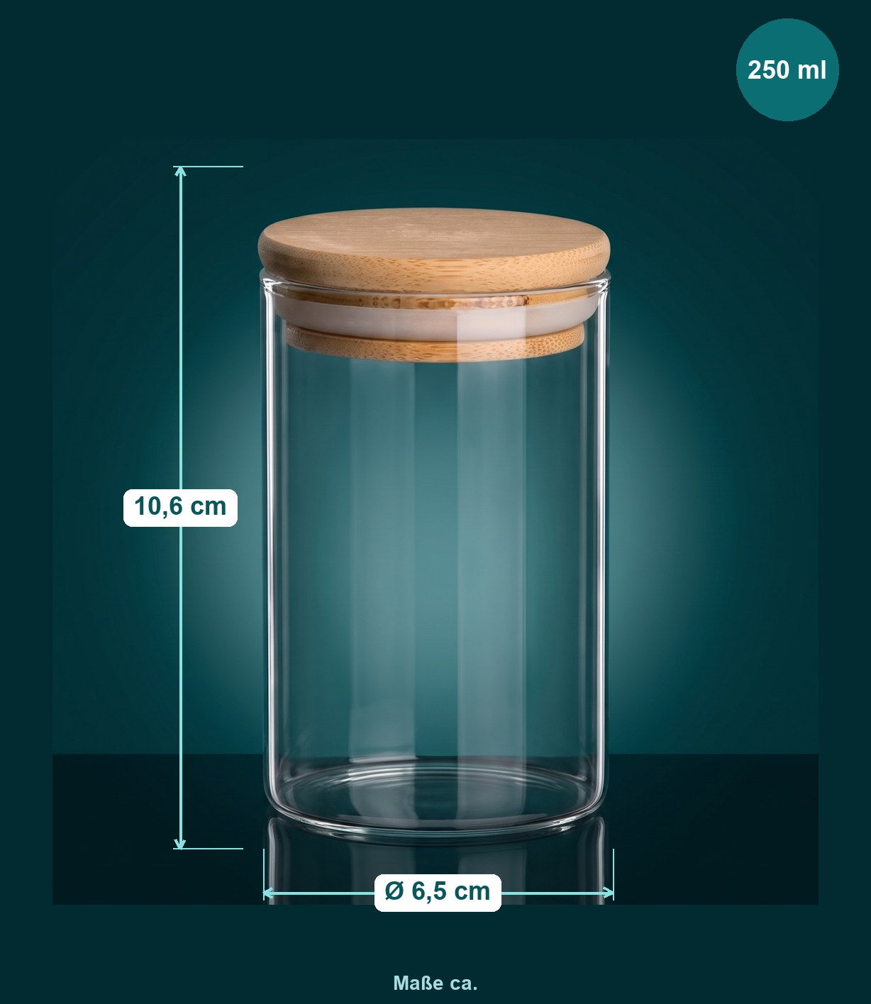 Borosilikatglas 250 ml rund – mit Bambusdeckel