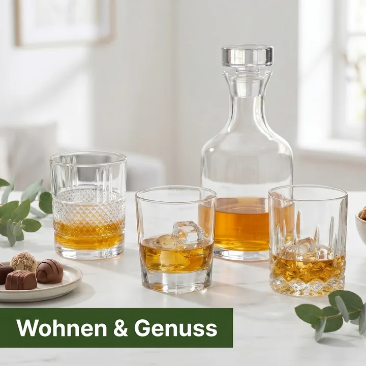 Glasset, Whisky-Gläser, Whiskey-Set, Dekanter, Glasware