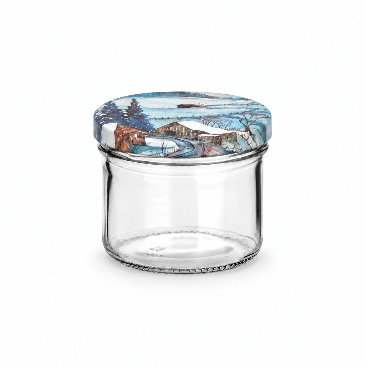 Leeres 230-ml-Glas mit Winterlandschaft