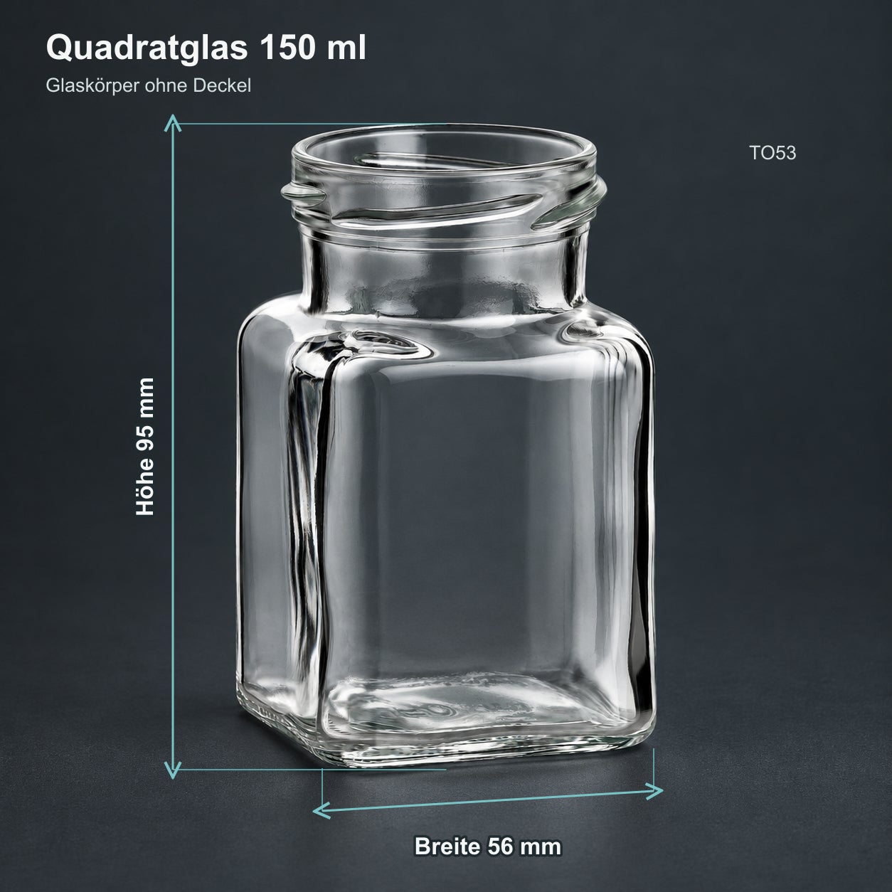 Glas mit Weihnachtsmotivdeckel – RG150, Glasgefäß, quadratisches Glas, transparent, 150 ml, ohne Deckel