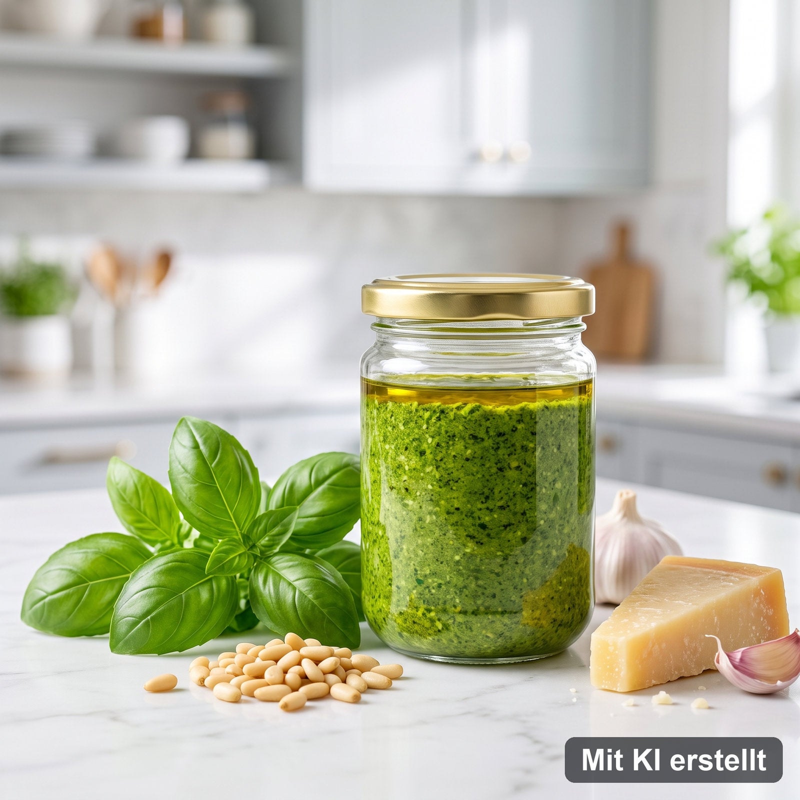 Kräuterpesto im Glas selbst gemacht – Mit KI erstellt