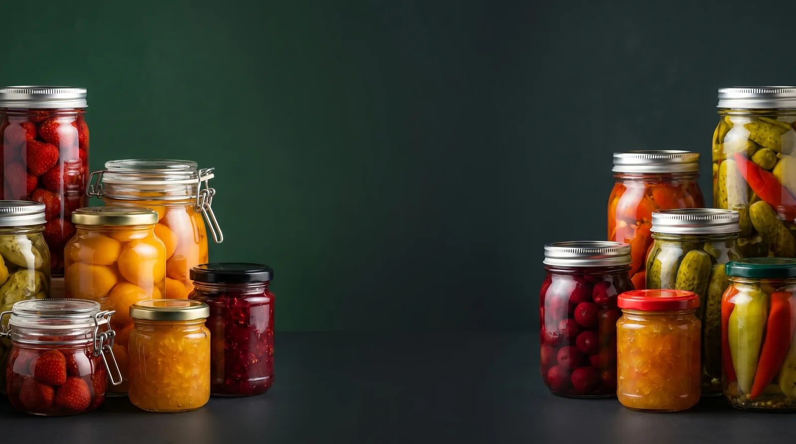 Glasjar, Glasbehälter, Konserven, Gemüse, Obst