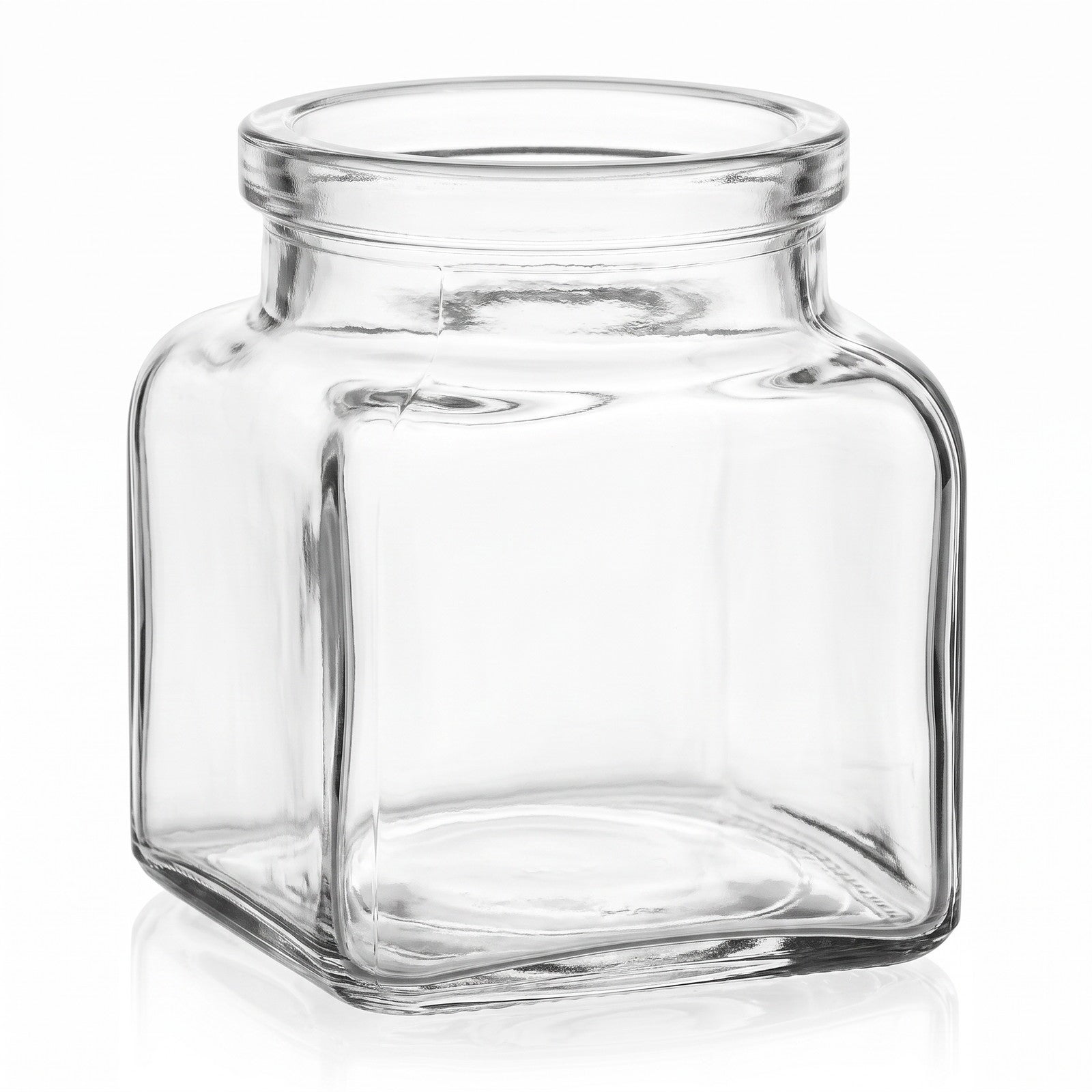 Glasbehälter, leere Dose, transparent, quadratisches Glasgefäß, Küchenaufbewahrung