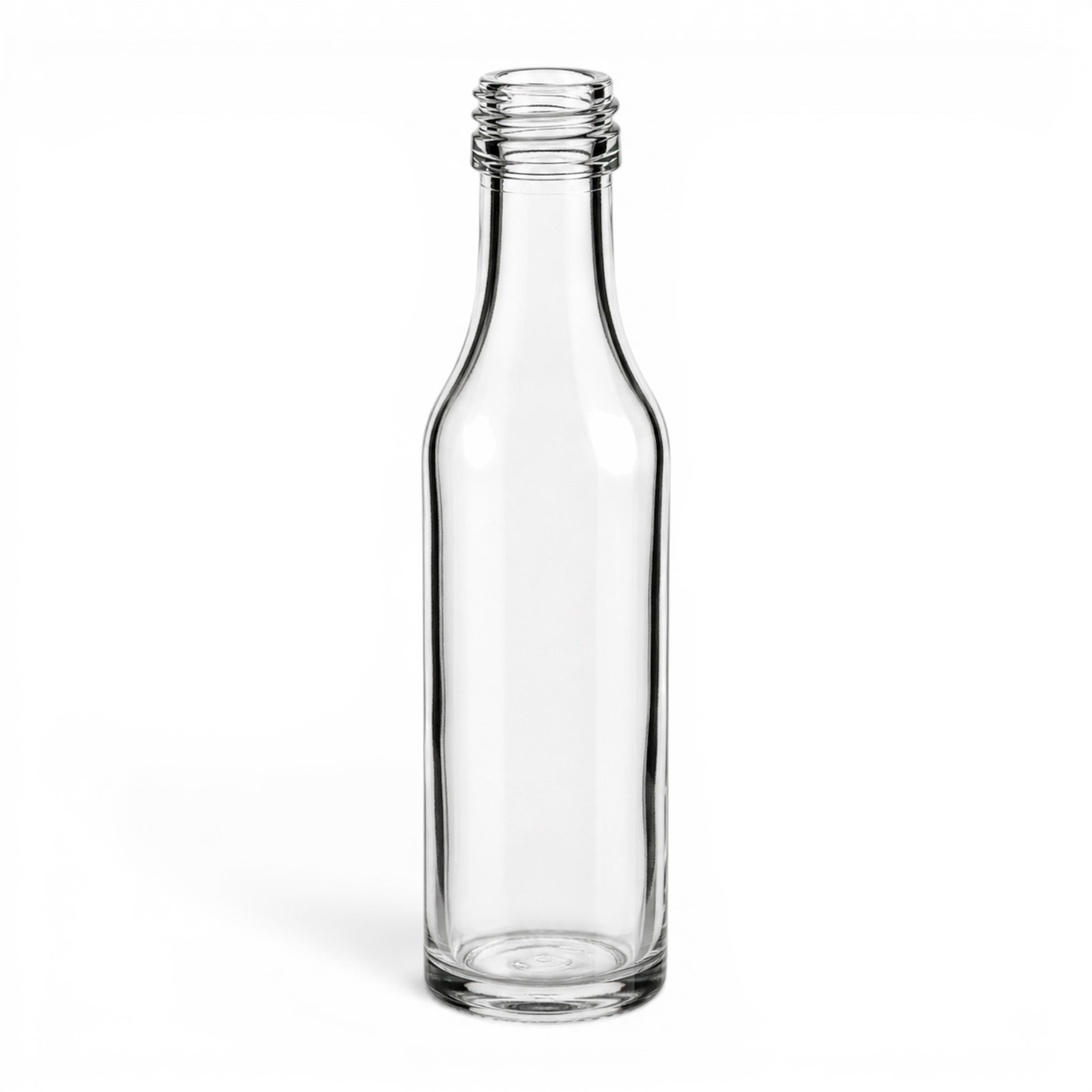Flasche, Glasflasche, transparent, Kappe fehlt, Leer