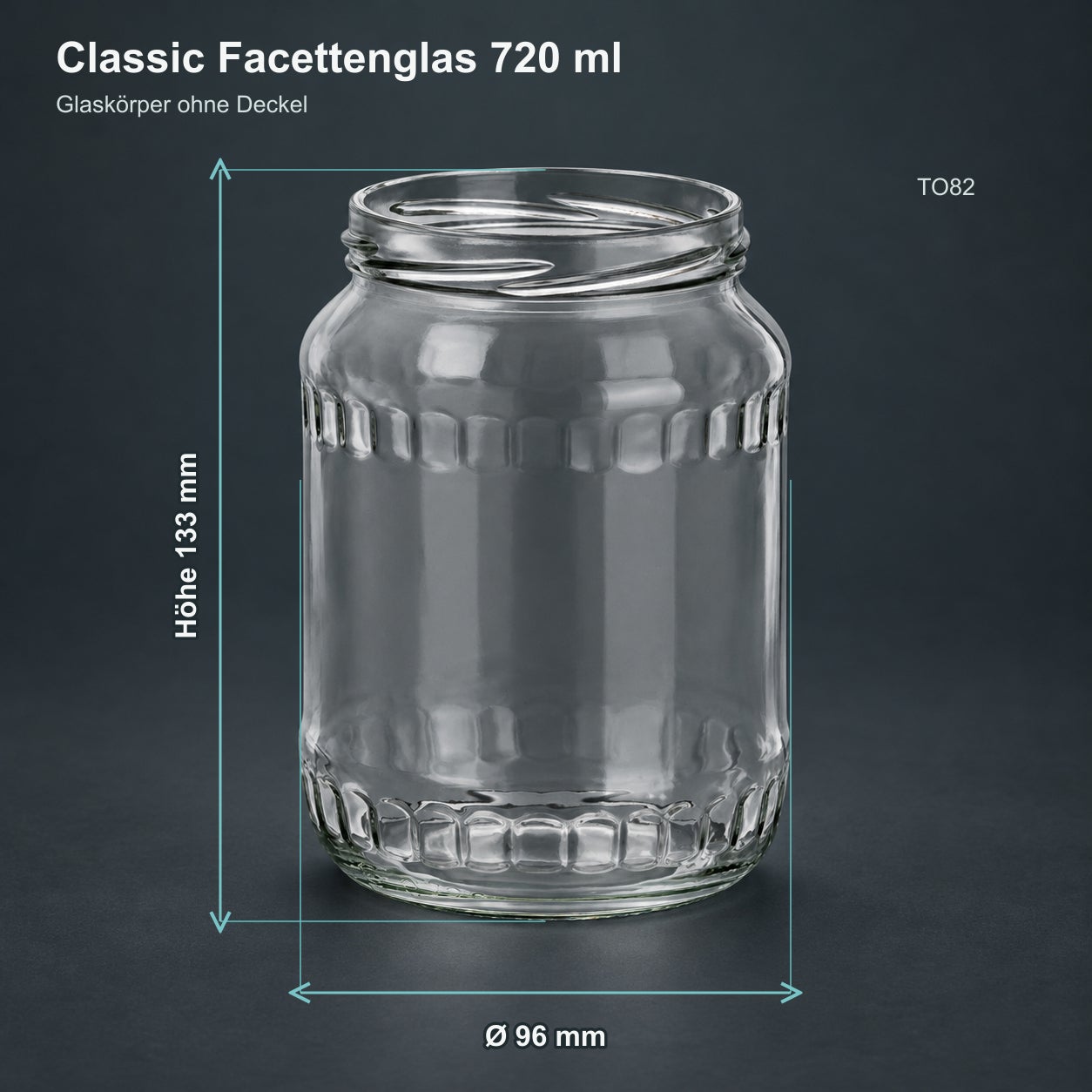 Glas mit Weihnachtsmotivdeckel – Winter720, Glasgefäß, 720 ml, Facettenrelief, Schraubrand, ohne Deckel