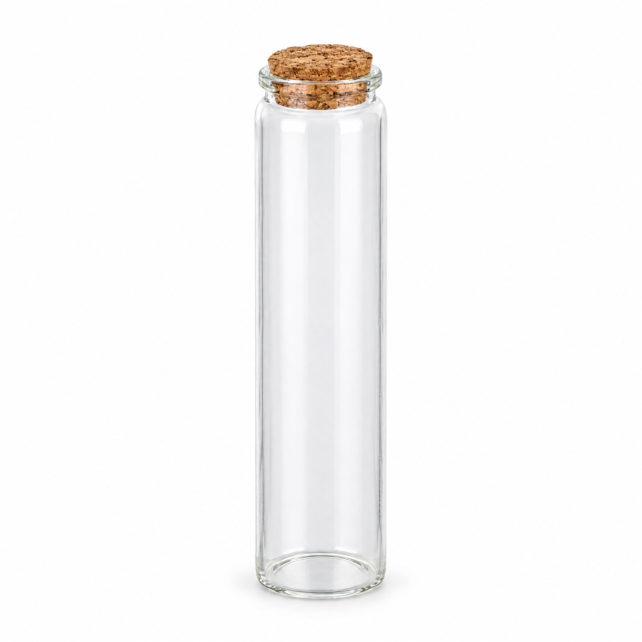SW10144 – Produkt- und Verschlussansicht, Glasflasche, Korkverschluss, transparent, zylindrisch