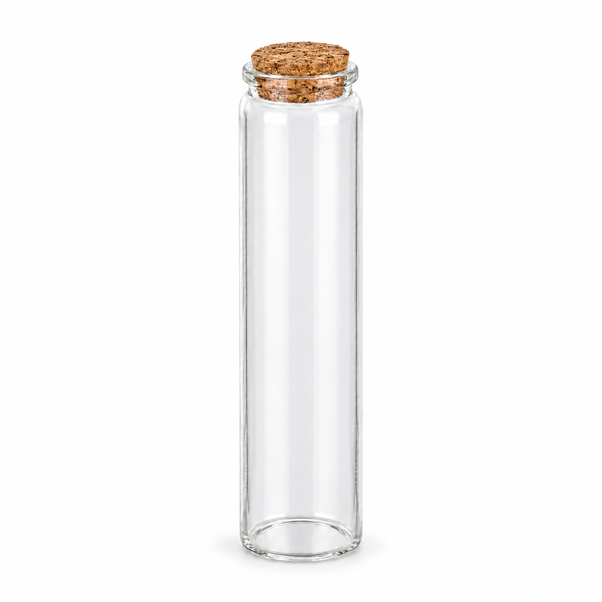 SW10144 – Produkt- und Verschlussansicht, Glasflasche, Korkverschluss, transparent, zylindrisch