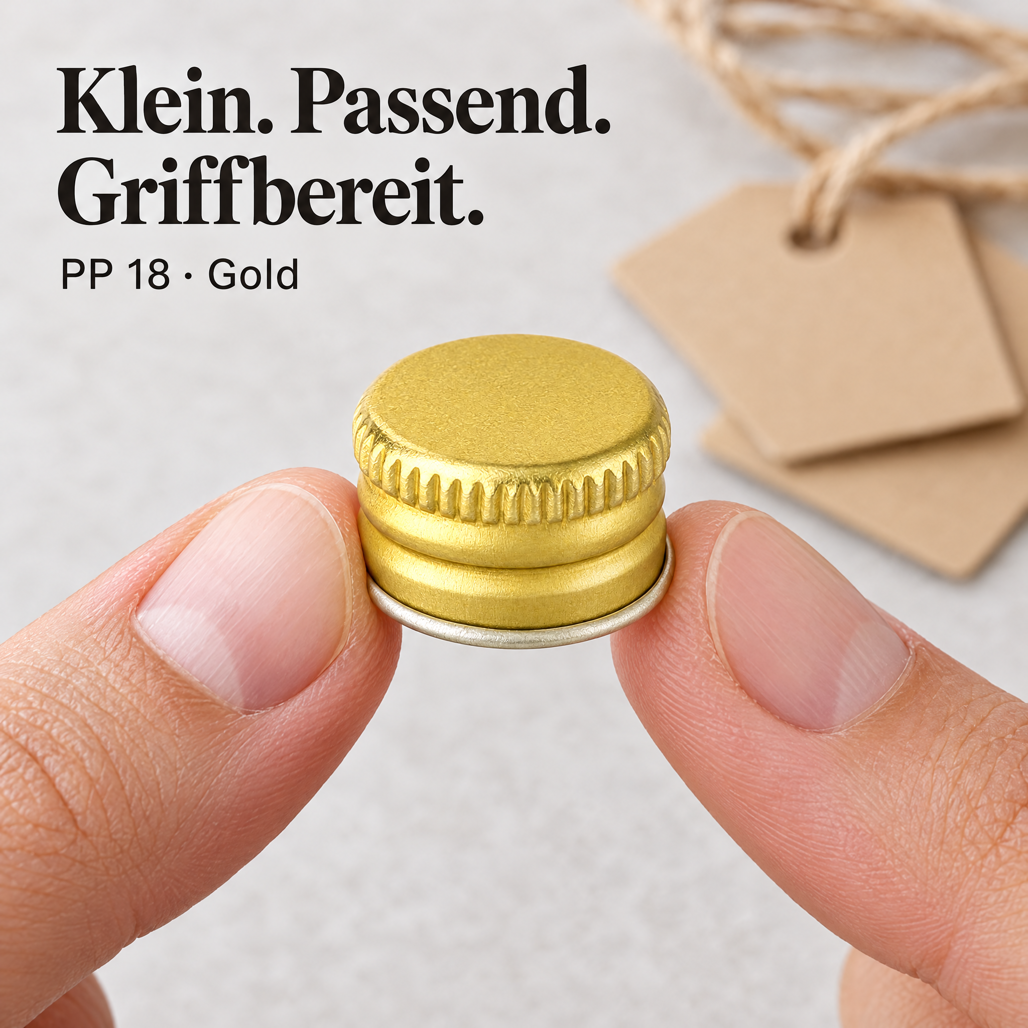 SCR1001 – Anwendungsbeispiel; dargestellte Füllung gehört nicht zum Lieferumfang, Flaschenverschluss, Schraubverschluss, Goldfarben, Kompakt, Griffbereit