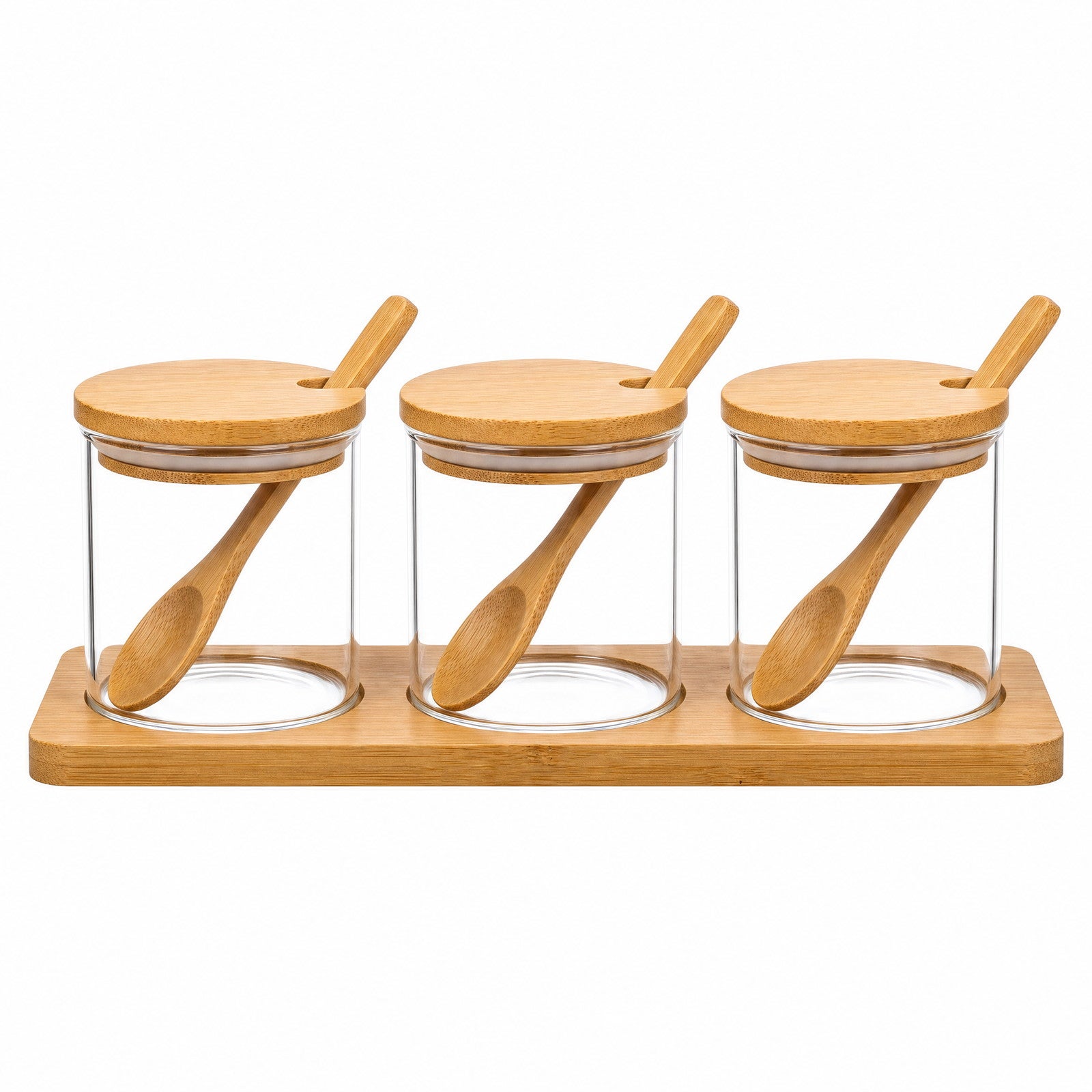 Gläser, Gewürzbehälter, Holz, Dreier-Set, Löffel