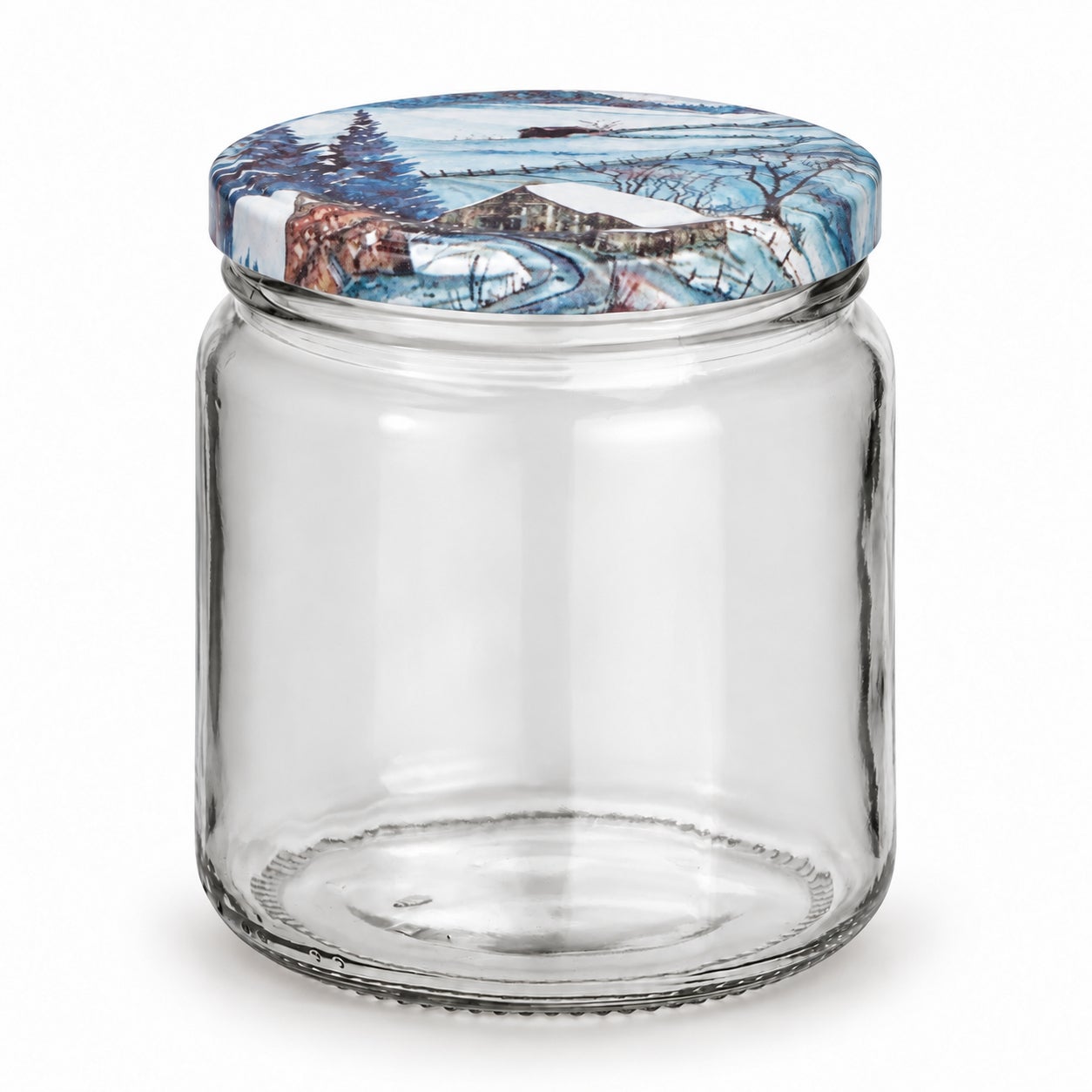 Leeres 405-ml-Glas mit Winterlandschaft