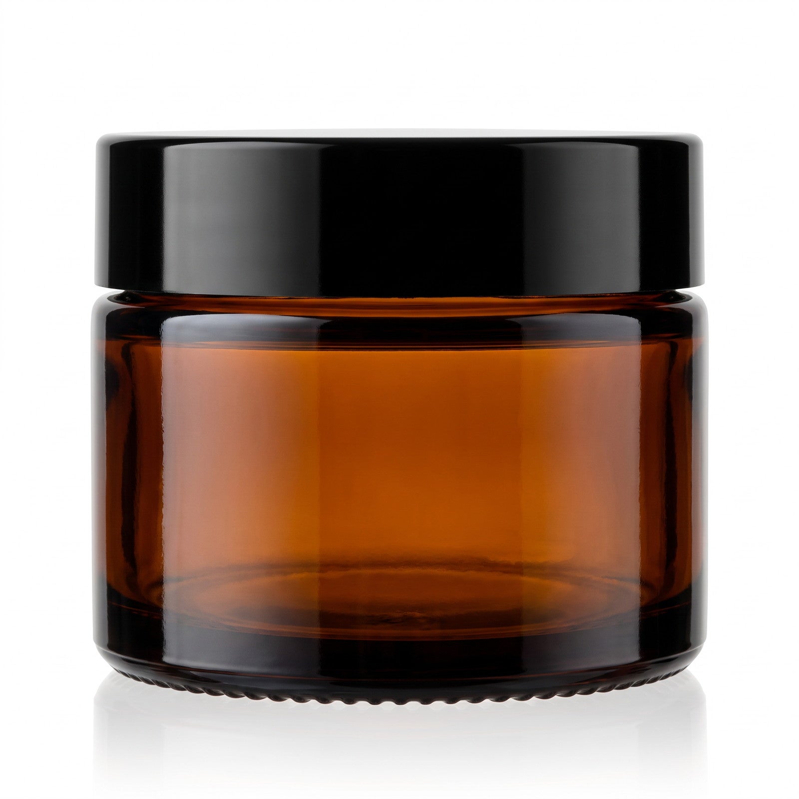 gloss jar, cosmetic jar, amber glass, black lid, empty bottle