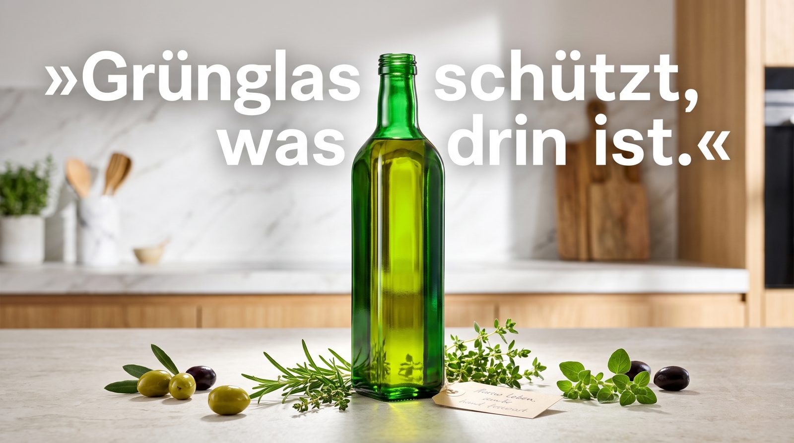 Grünglasflaschen – Grünglas schützt, was drin ist.
