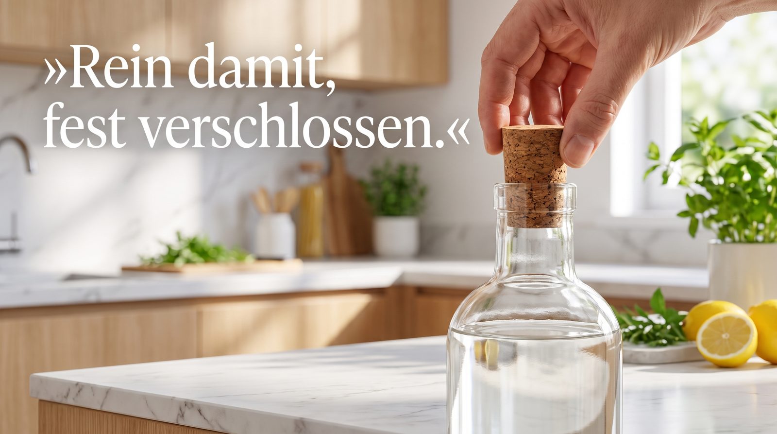 Presskorken – Rein damit, fest verschlossen.