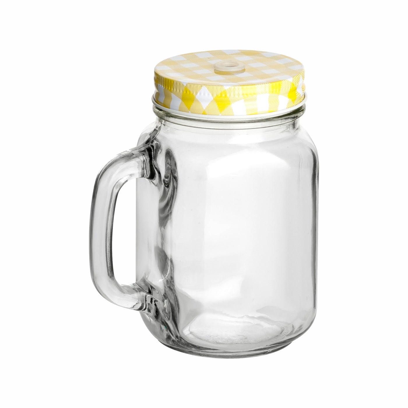 450 ml Trinkglas mit Henkel mit Verschluss SV 70 Trinkhalmdeckel Gelb Kariert und Strohhalm 450 ml Trinkglas mit Henkel mit Verschluss SV 70 Trinkhalmdeckel Gelb Kariert und Strohhalm