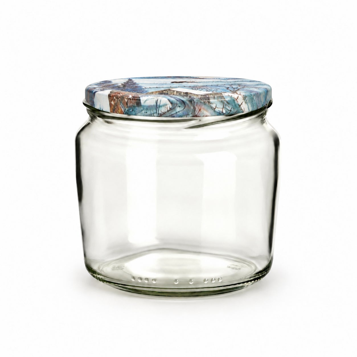Leeres 360-ml-Glas mit Winterlandschaft