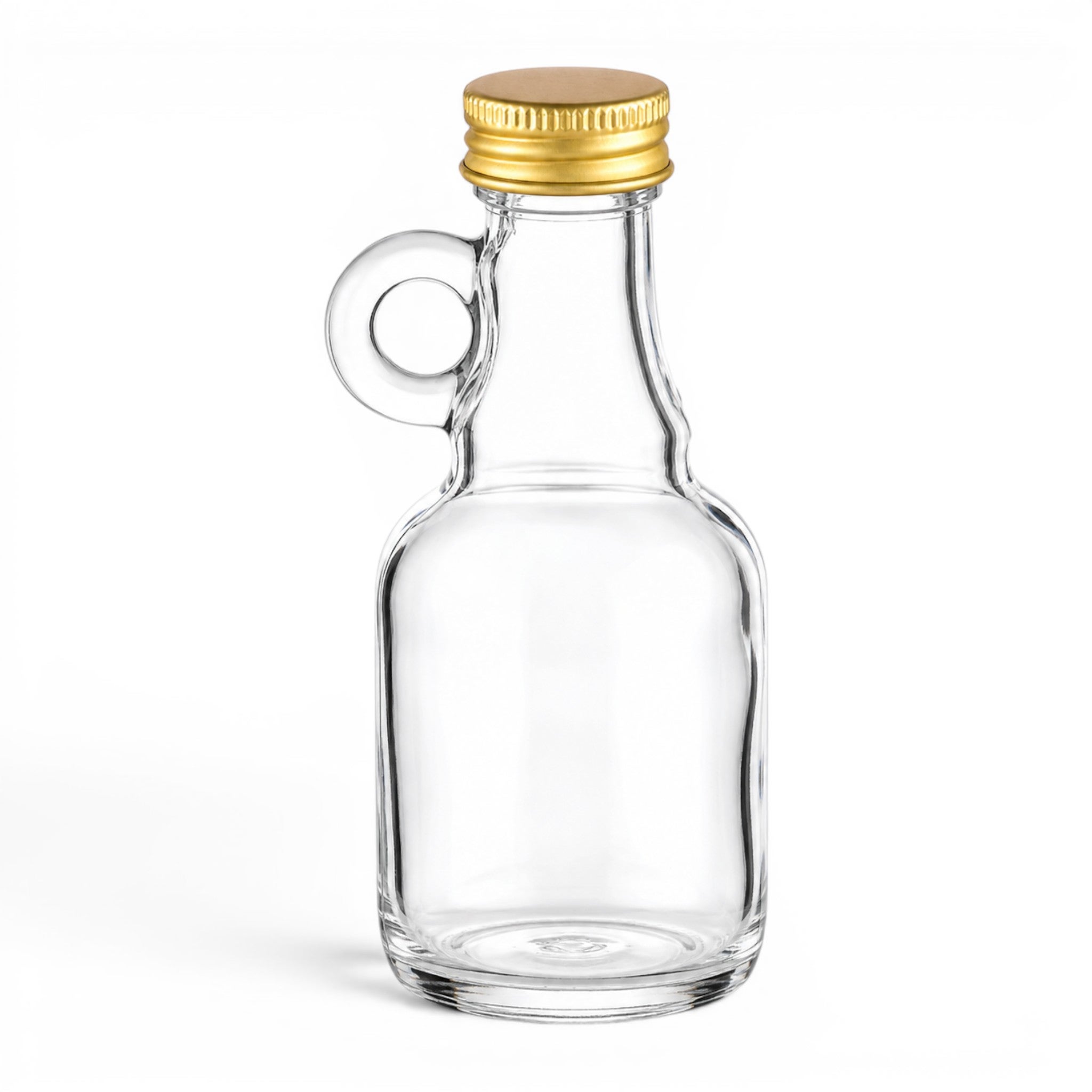 Glasflasche, Kleiner Flaschen, Miniaturflasche, GewindeDeckel, Goldener Schraubverschluss