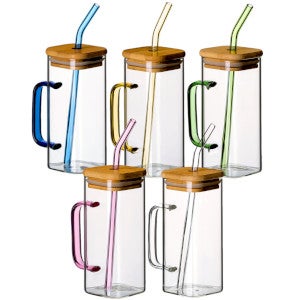 350 ml Trinkglas mit Henkel, Deckel und Strohhalm 350 ml Trinkglas mit Henkel, Deckel und Strohhalm