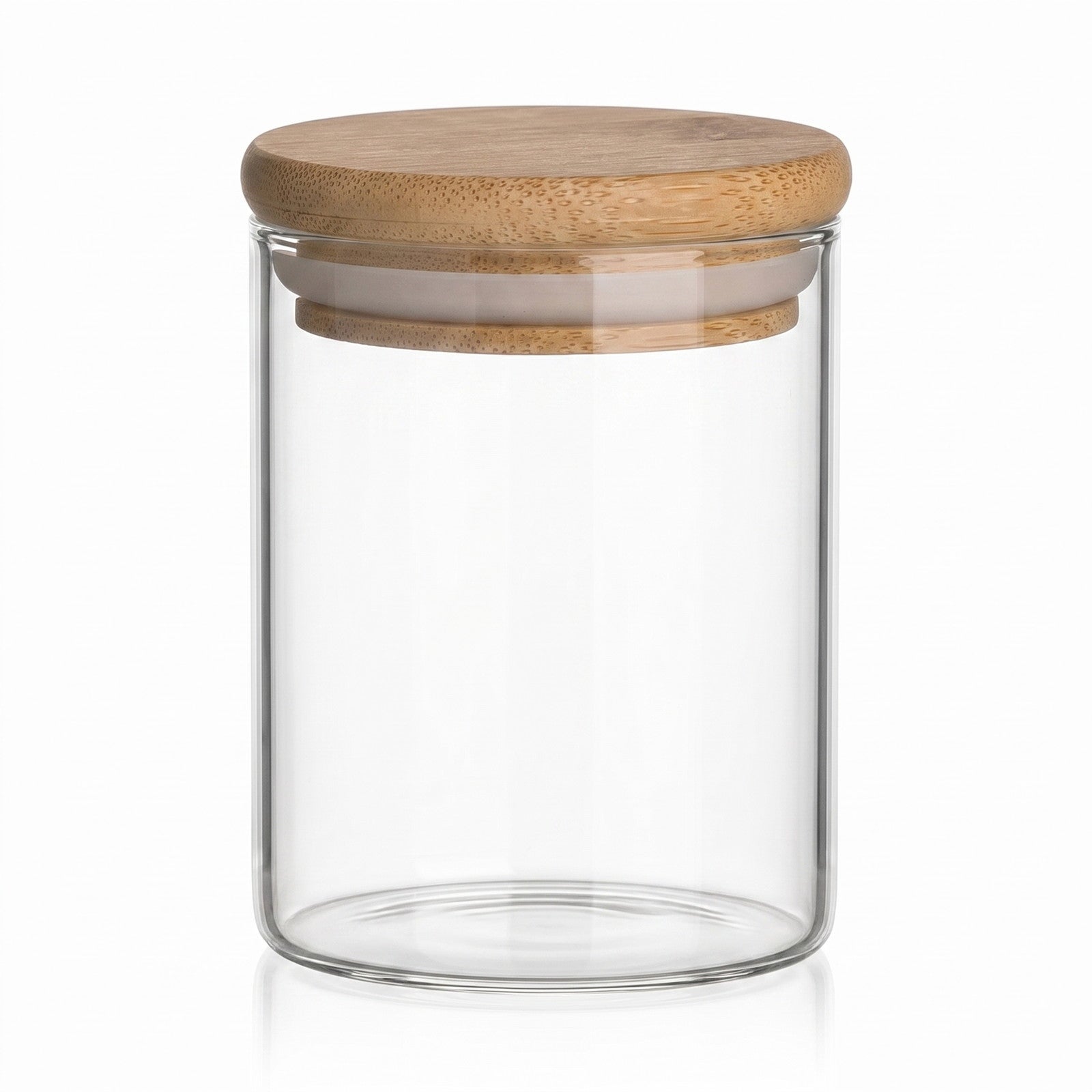 Glasbehälter, Aufbewahrungsglas, Holzdeckel, Glas mit Deckel, klares Glas