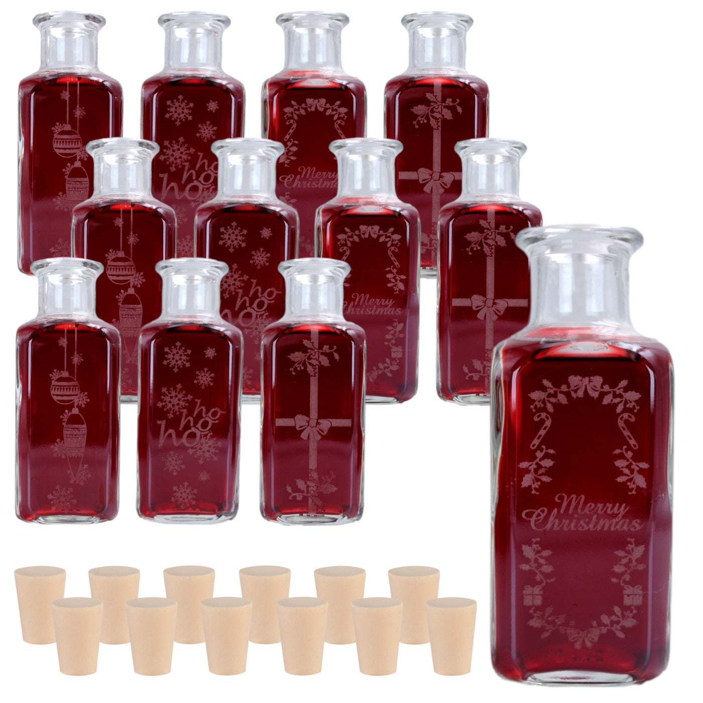 100 ml Apotheker Quadrat - 4 Weihnachtsmotive mit Spitzkorken 100 ml Apotheker Quadrat - 4 Weihnachtsmotive mit Spitzkorken