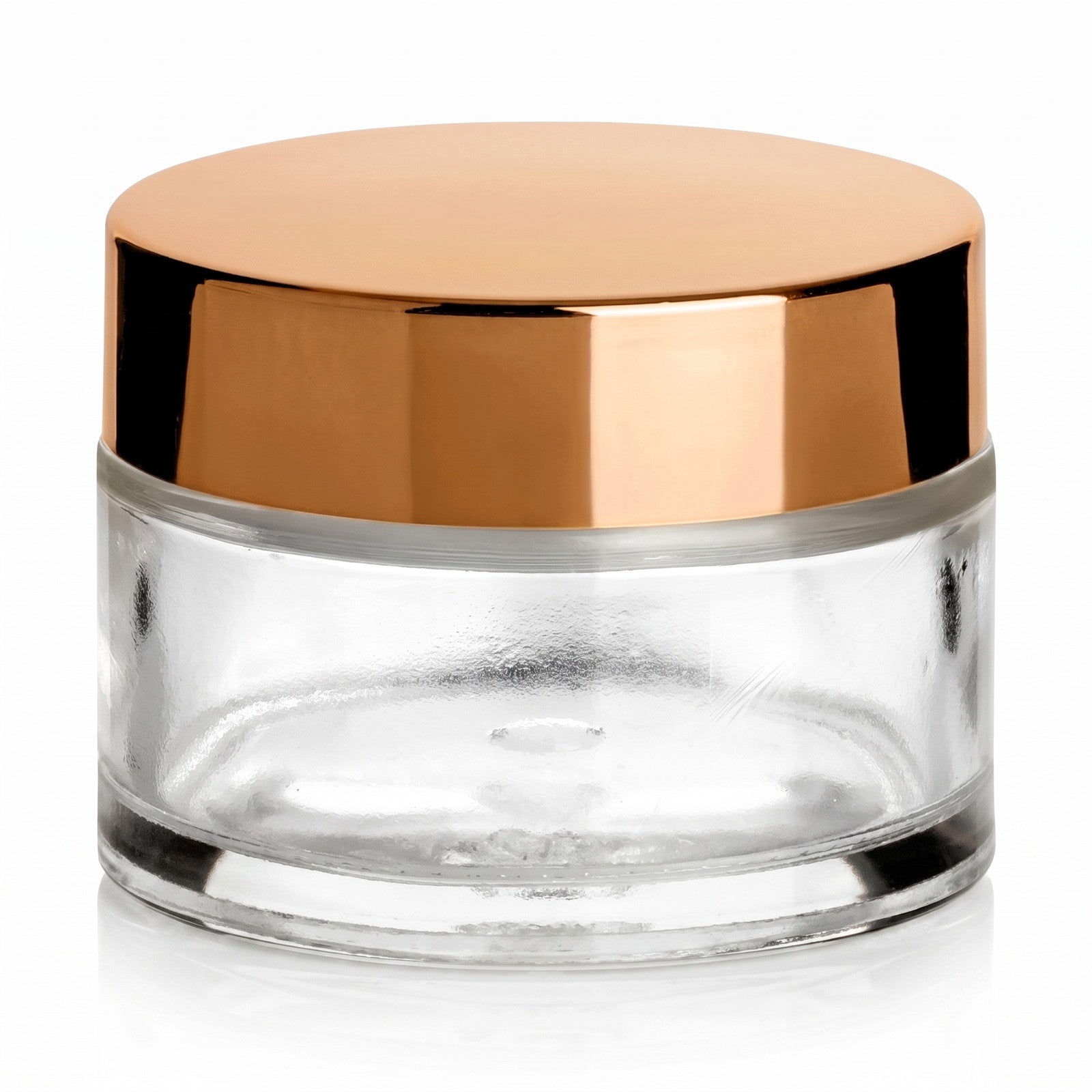 Glasbehälter, Kosmetikdose, roségold Deckel, transparent Glas, Cremebehälter
